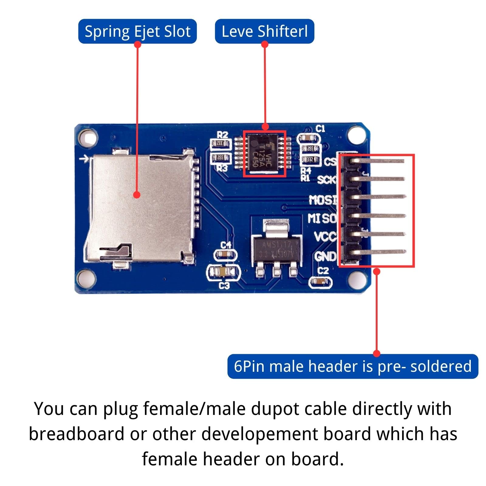 WAVGAT Scheda Di Espansione Memoria Micro SD Scheda Micro SD TF Modulo WAVGAT Scheda Di Espansione Memoria Micro SD Scheda Micro SD TF Modulo