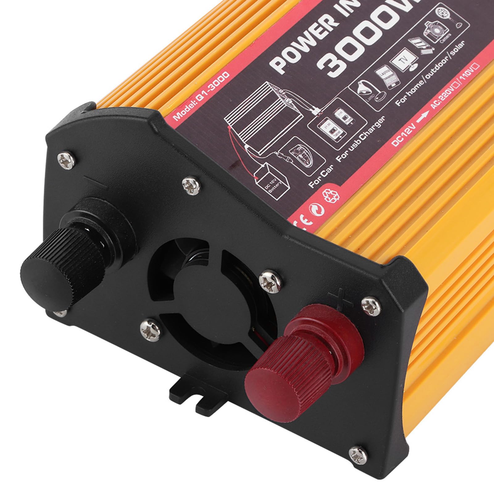 Convertidor de corriente de 3000 W, convertidor automático de CA modificado, adaptador de coche sinusoidal con doble puerto USB, salida de carga rápida (12 V a 110 V)