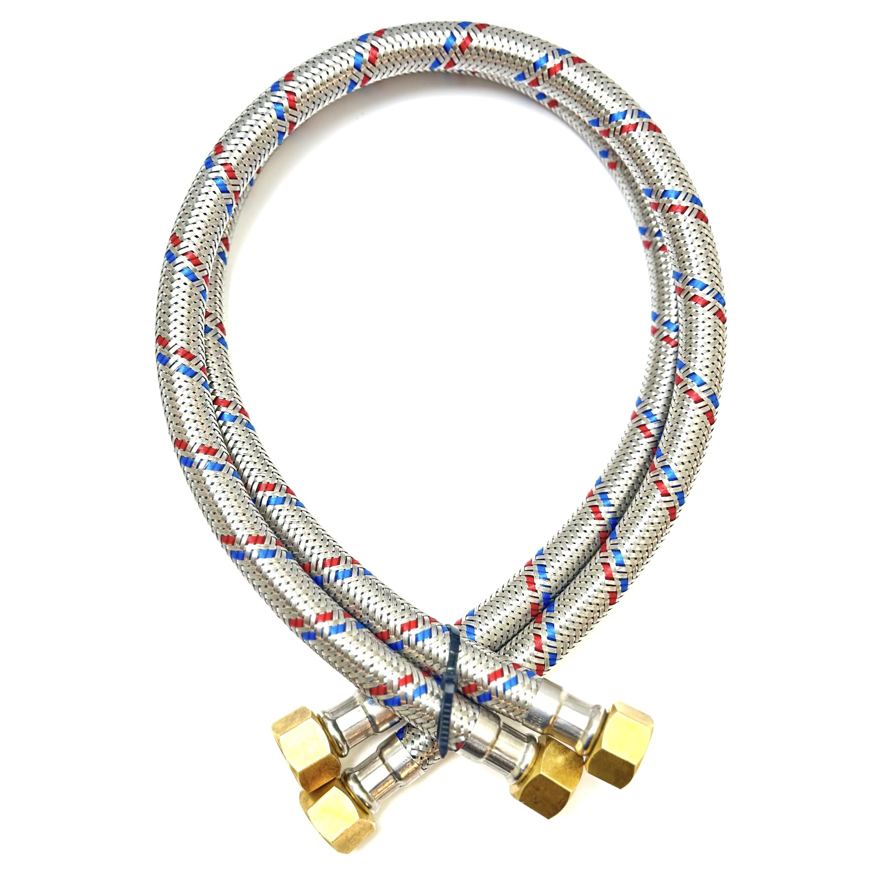 Biella 60cm Stainless Steel 2pcs Rust, Corrosion, & Lead-free Braided Flexible Faucet Hose Pipe Connector Diy Replacement Flexi Pipes Tails For Boilers Sinks & Basins (60cm Female 1/2x Female 3/8)