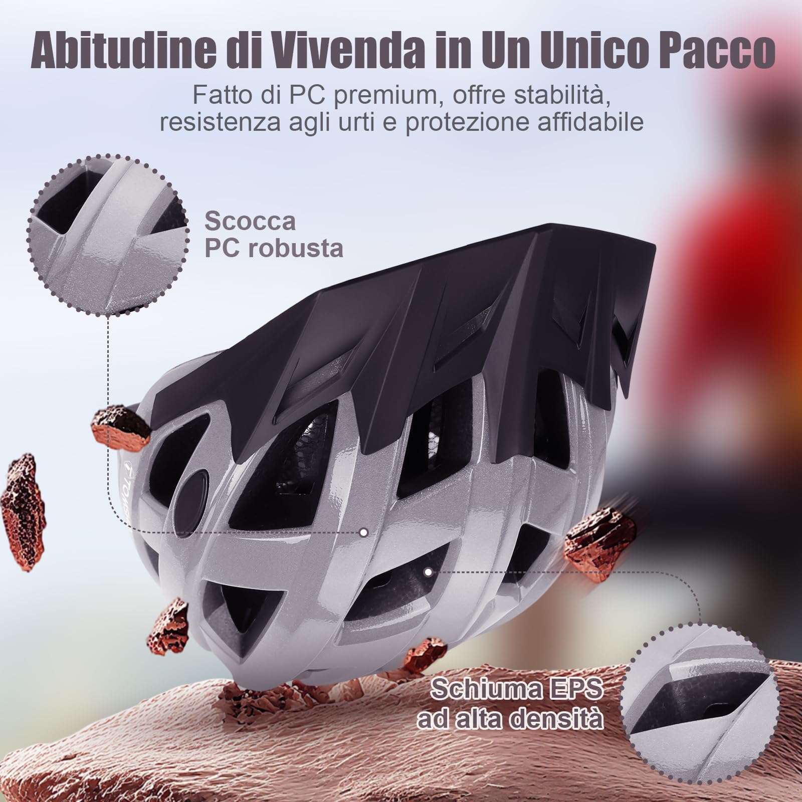 TOMSHOO Casco Bici MTB Ultraleggero Uomo Donna, Traspirante con Visiera Removibile e Rete Anti-Insetti,Regolabile 58-61cm PC+EPS, Riflettente Notturno – Mountain Bike Monopattino Elettrico