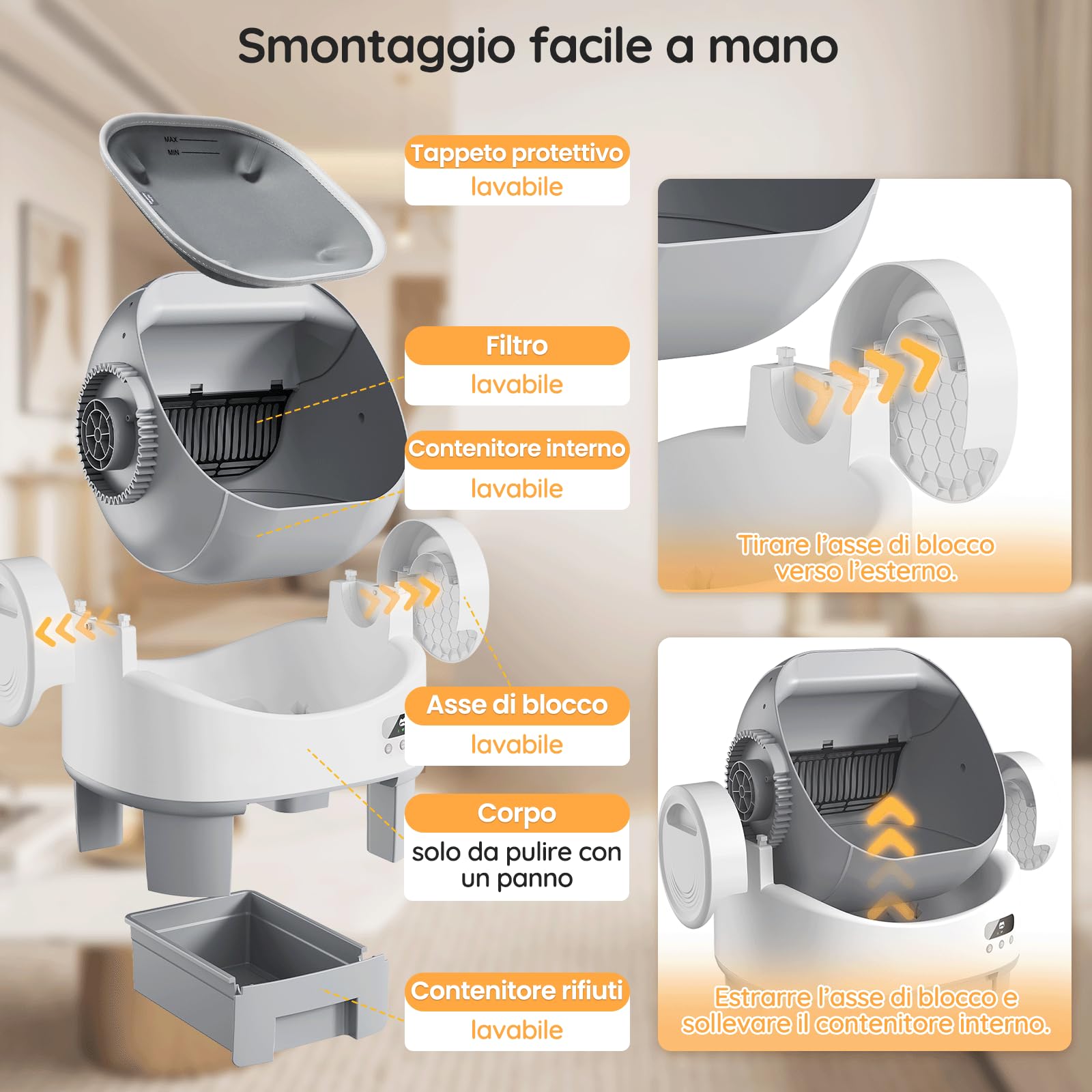 Lettiera Gatto Autopulente con APP, Lettiera autopulente per gatti di base | Sistema di Autoinversione, Sensori Multipli, Cassetto Feci 12L per 10 Giorni, per Gatti da 1.5 a 10kg, con Pedana e Tappetino