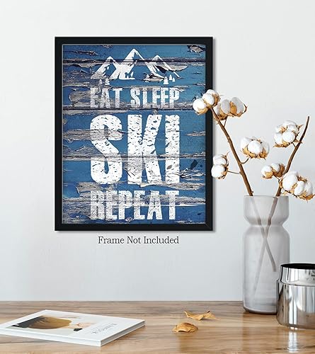 Miniatura 5 de Eat Sleep Ski Repeat - Decoración de pared motivacional de esquí con un fondo azul - ilustraciones sin marco impresas en papel fotográfico