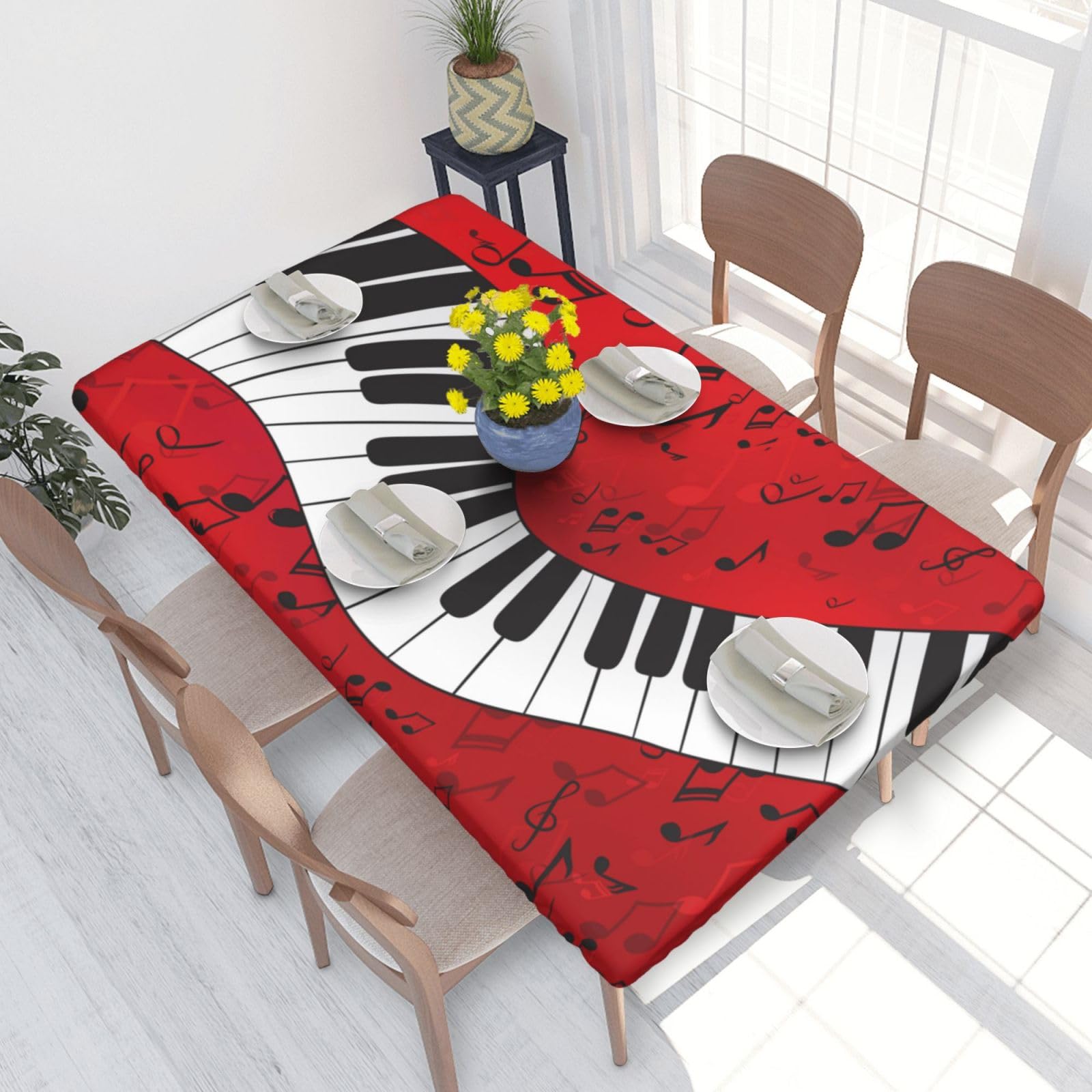BNVSADC Music Note Piano Printed 4FT Tablecloth 122x76 CM Polyester Kitchen Water Resistant Table Cloth Dining Table Decoration Table Covers