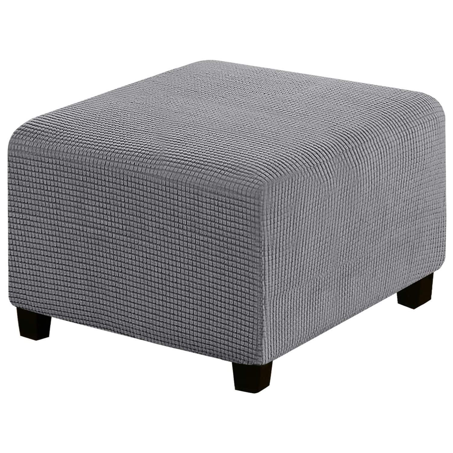 Copri Pouf Elasticizzato, Copridivano, Copertura Dell'Ottomano In Tessuto Elastico Fodera Per Rivestimento Jacquard (Grigio,Large)