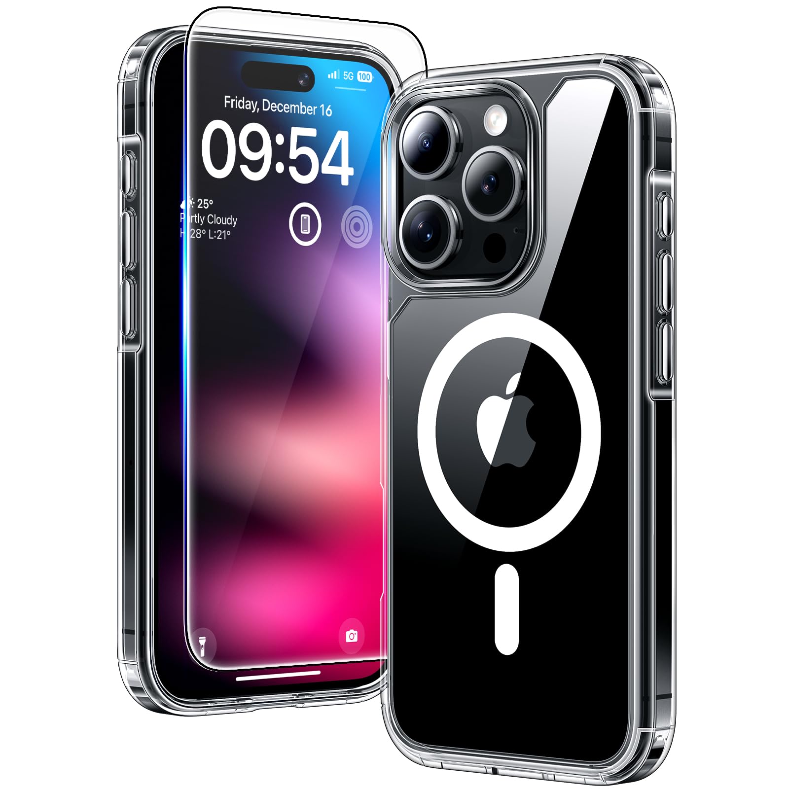 TAURI for iPhone 16 Pro Max Case, Compatible with MagSafe, with Screen Protectors, Not-Yellowing Military-Grade Protection, Shockproof Slim Magnetic Case for 16 ProMax 6.9", Clear