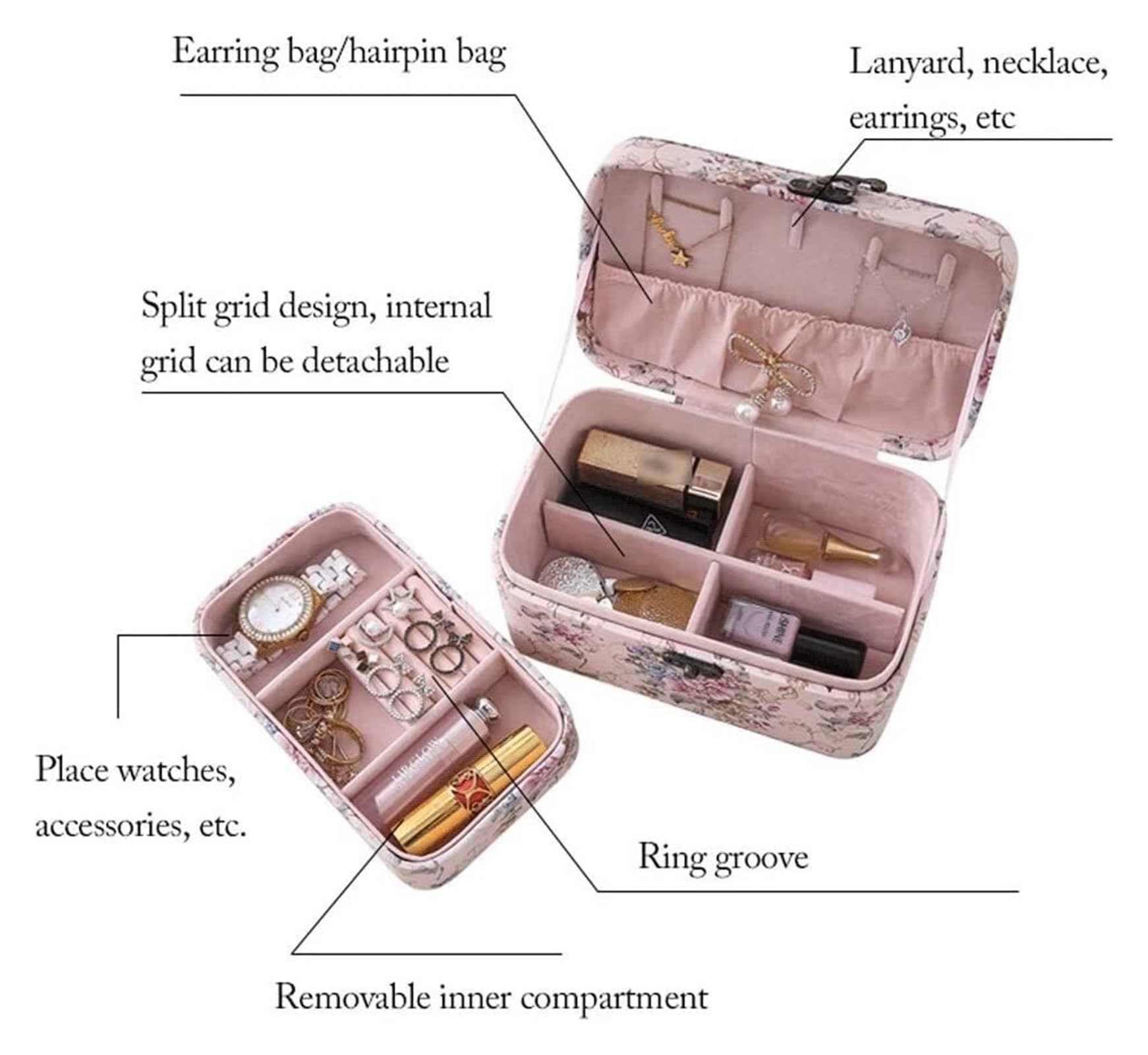 Szkatułka Na Biżuterię Eleganckie, podróżne etui do przechowywania w stylu retro 2-warstwowe damskie etui na biżuterię do noszenia naszyjnika Organizer biżuterii Uchwyt na biżuterię Pudełka I Organize