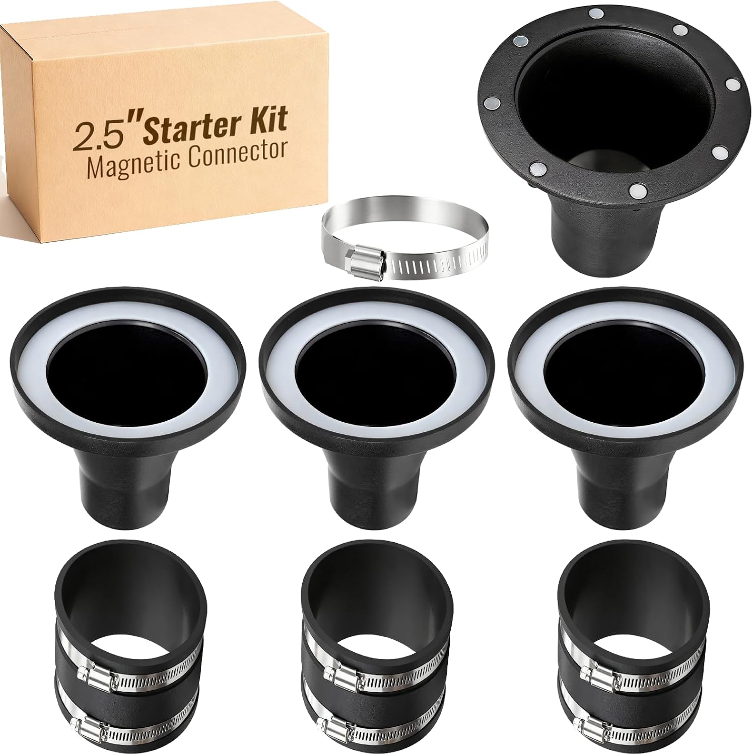 4" to 2-1/2" Magnetic Dust Collection Fittings,8 high-strength magnets,One-to-Many Magnetic Starter Kit,1s connect and disconnect—enabling efficient hose transfer between different machines