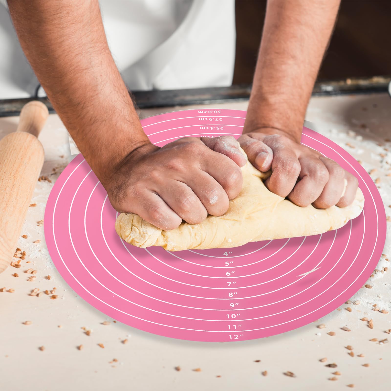 Molain Runde Silikon-Backmatte 30 Cm – Rutschfeste Teigmatte Mit Skala, Antihaftbeschichtet Für Fondant, Pizza & Kekse, Spülmaschinenfest