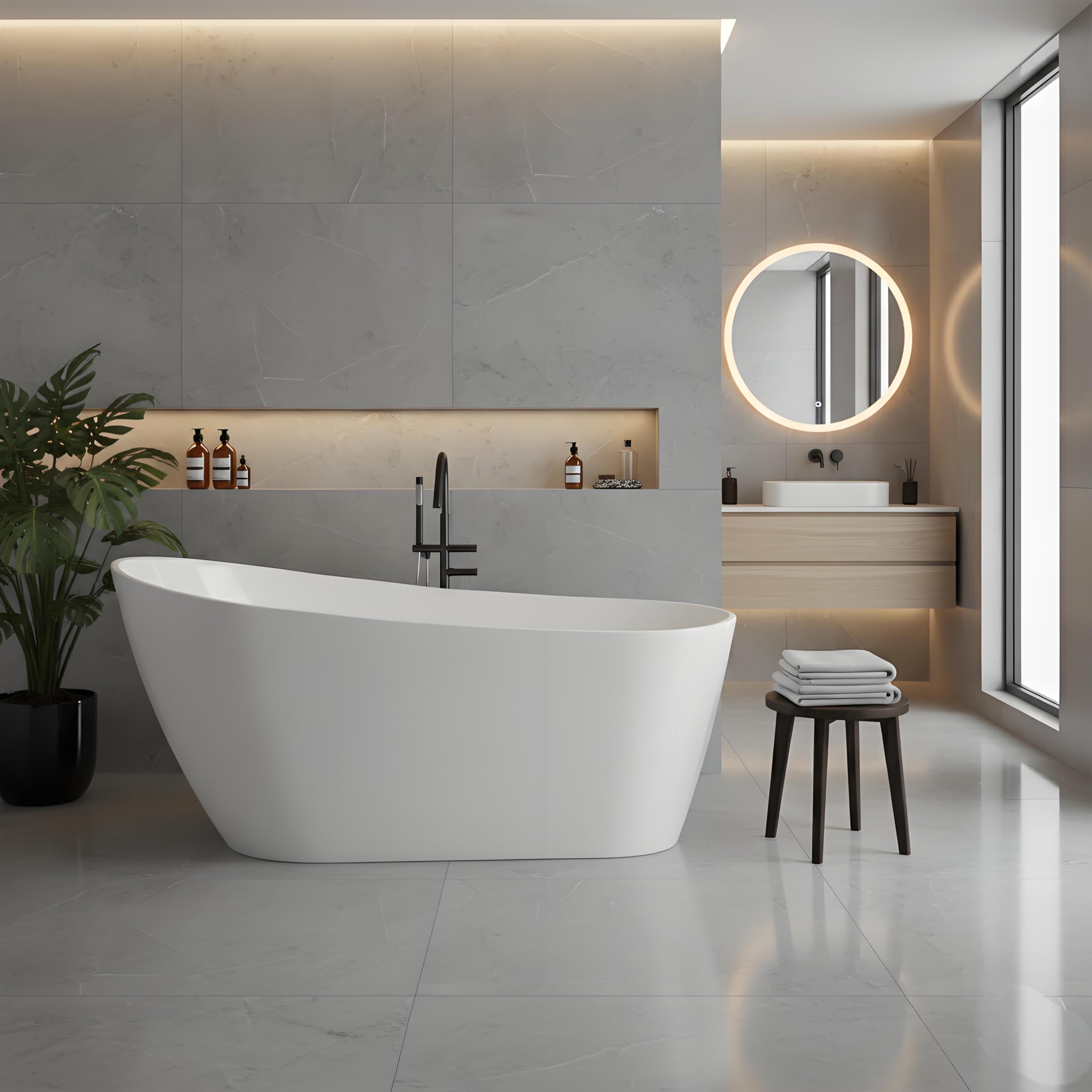 GarveeLife 67 Inch Freestanding Bathtubs, Acrylic Free Standing Tub, Integrated Overflow Design, Luxury Freestanding Bathtub for Contemporary Home
