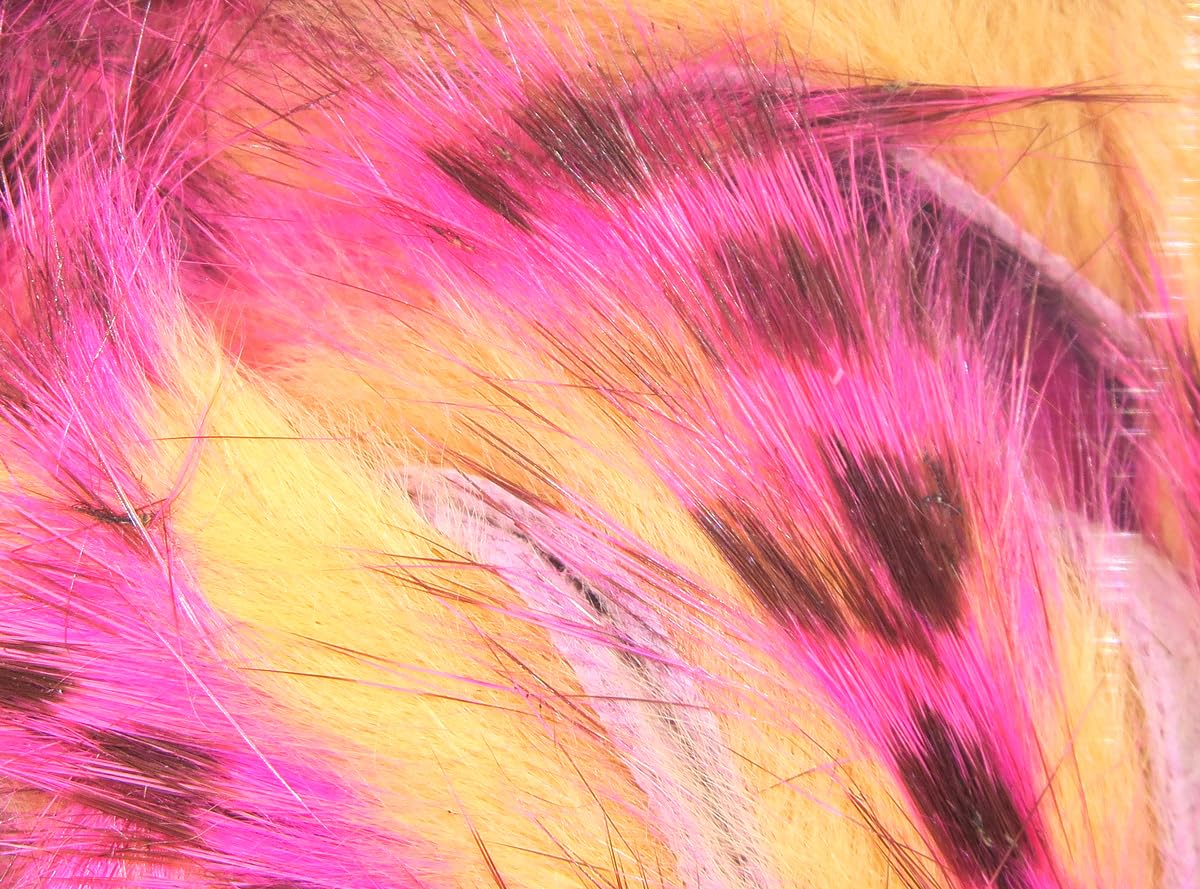 Hareline Fly Tying Tiger Barred Rabbit Strips (Hot Pink Brown Over Peach)