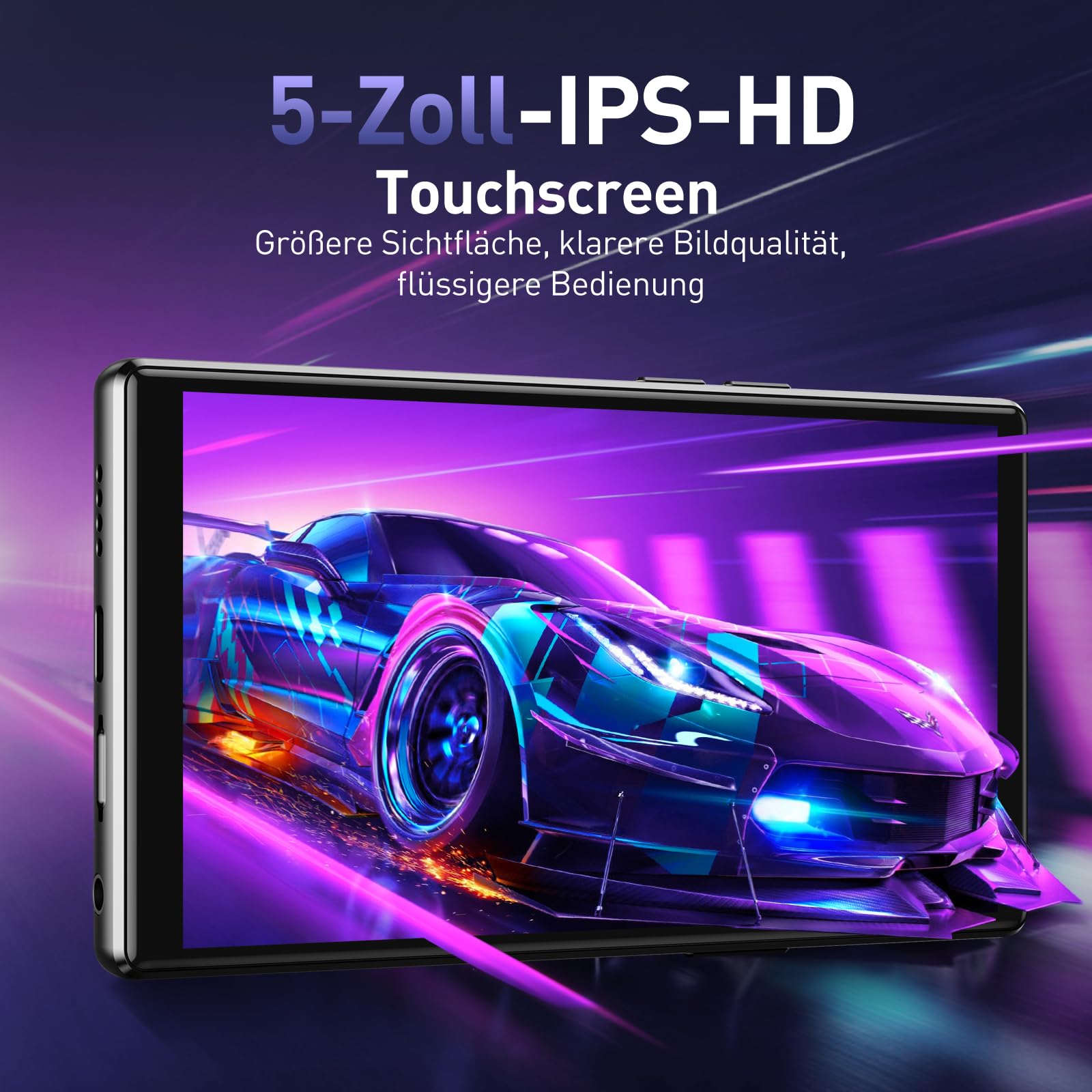 AGPTEK 128GB MP3 Player mit Bluetooth und WLAN, 5 Zoll HD-Touchscreen | Android 13 Musik Player mit Spotify, Audible, Amazon Music, YouTube, MP4-Player für Kinder bis zu 1 TB, Schwarz