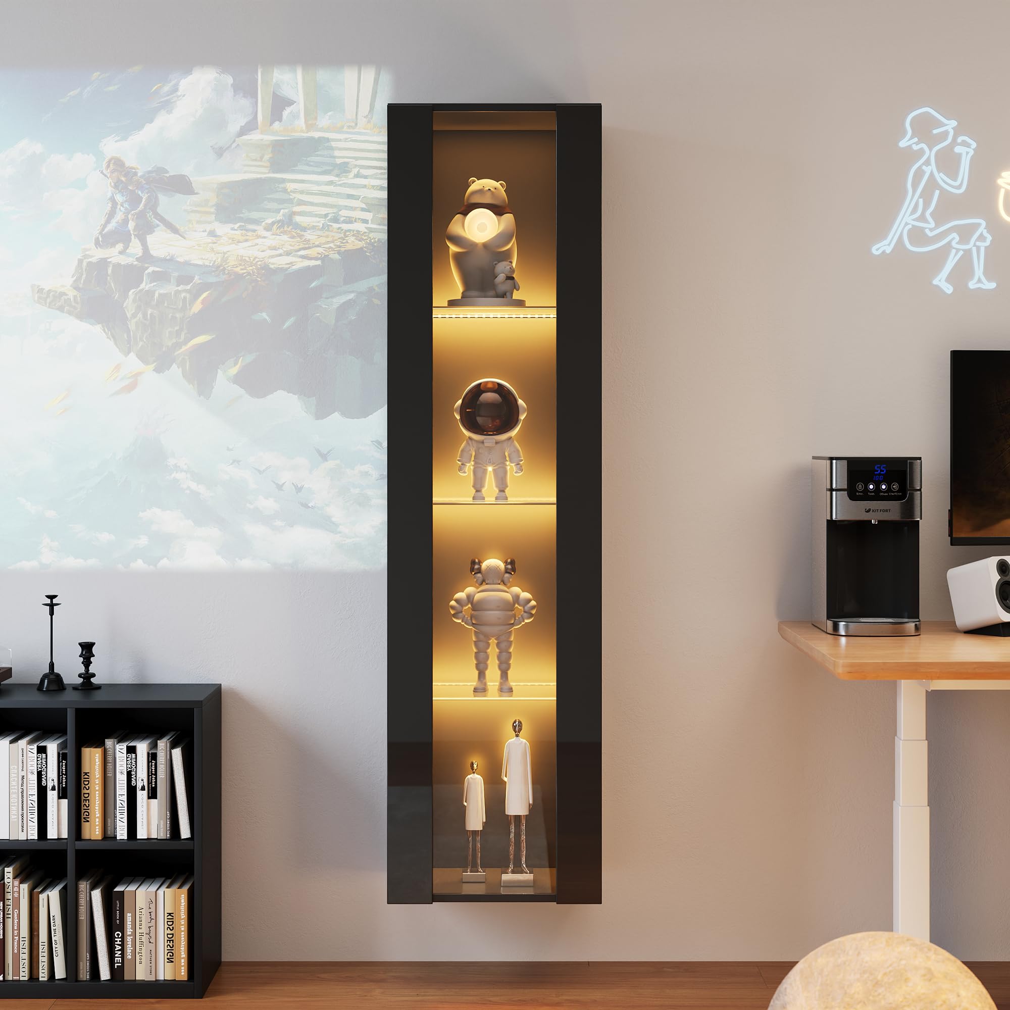 Vetrina in vetro con illuminazione a LED, vetrina per soggiorno, sottile
