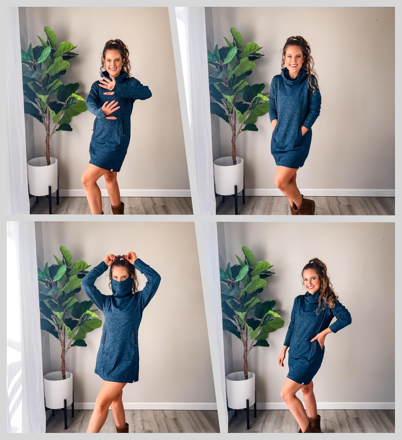 Soneven Women's Fleece Sweatshirt Dress Warm Pullover Long Sleeve Thermal Hoodie Dresses Winter Outfits with Pocket - Image 2