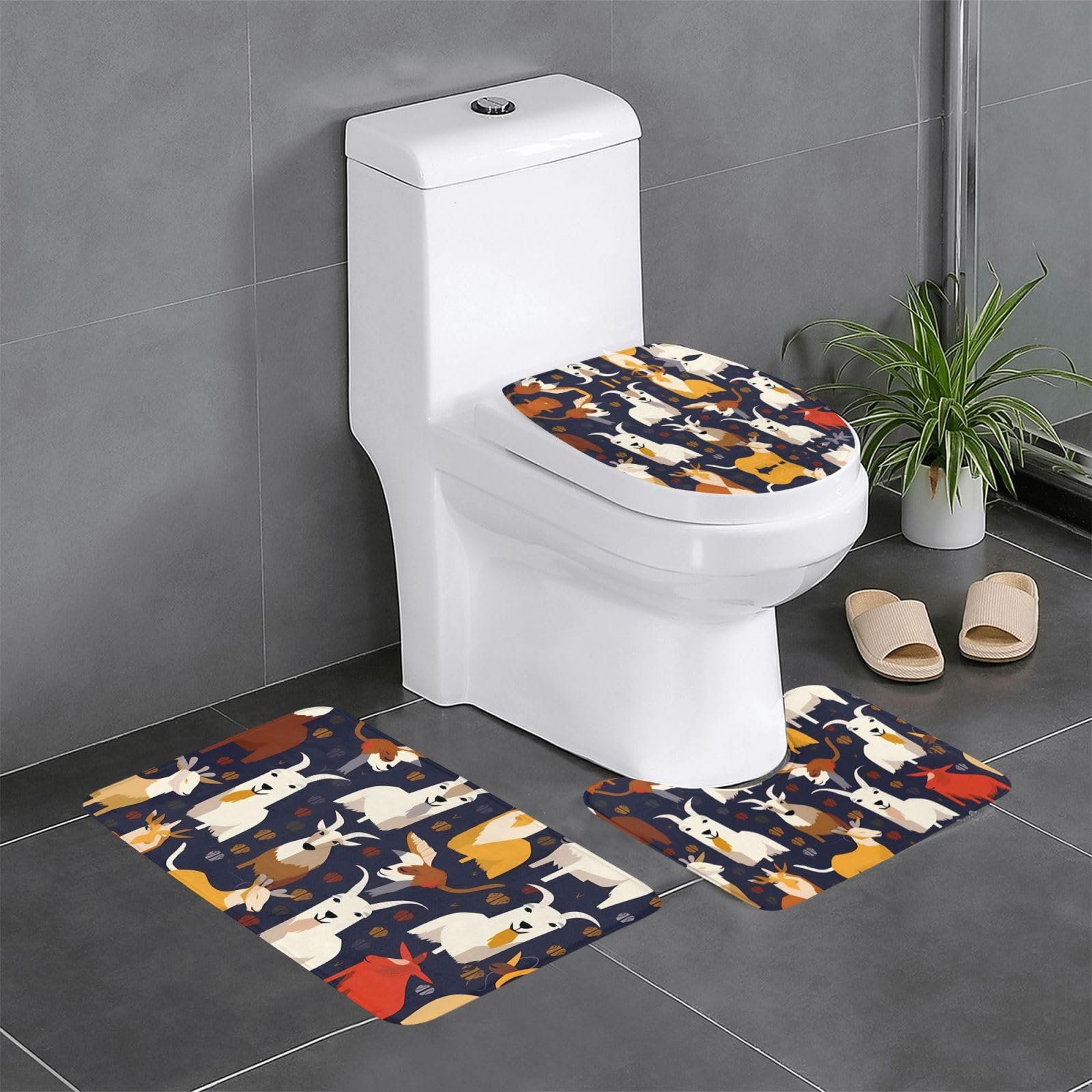 Tapis de salle de bain antidérapants lot de 3 avec imprimé chèvre rigolo 61x40cm