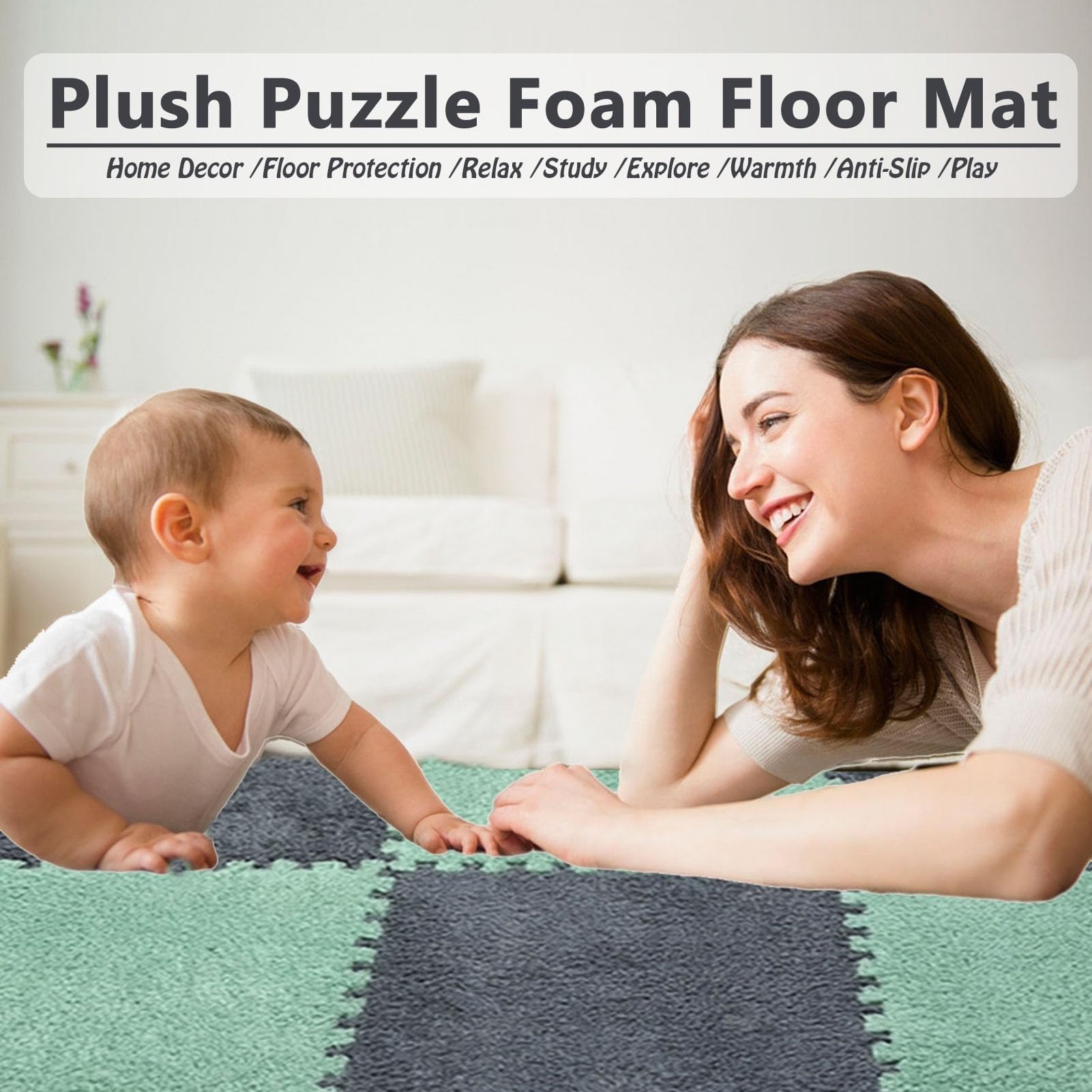 Lot de 12 Tapis de Sol emboîtables en Mousse, Dalles de Sol Douces et moelleuses en EVA, Tapis sensoriels éducatifs pour Enfants, Tapis Puzzle carrés et Moelleux Gris - Parfaits pour Les sal