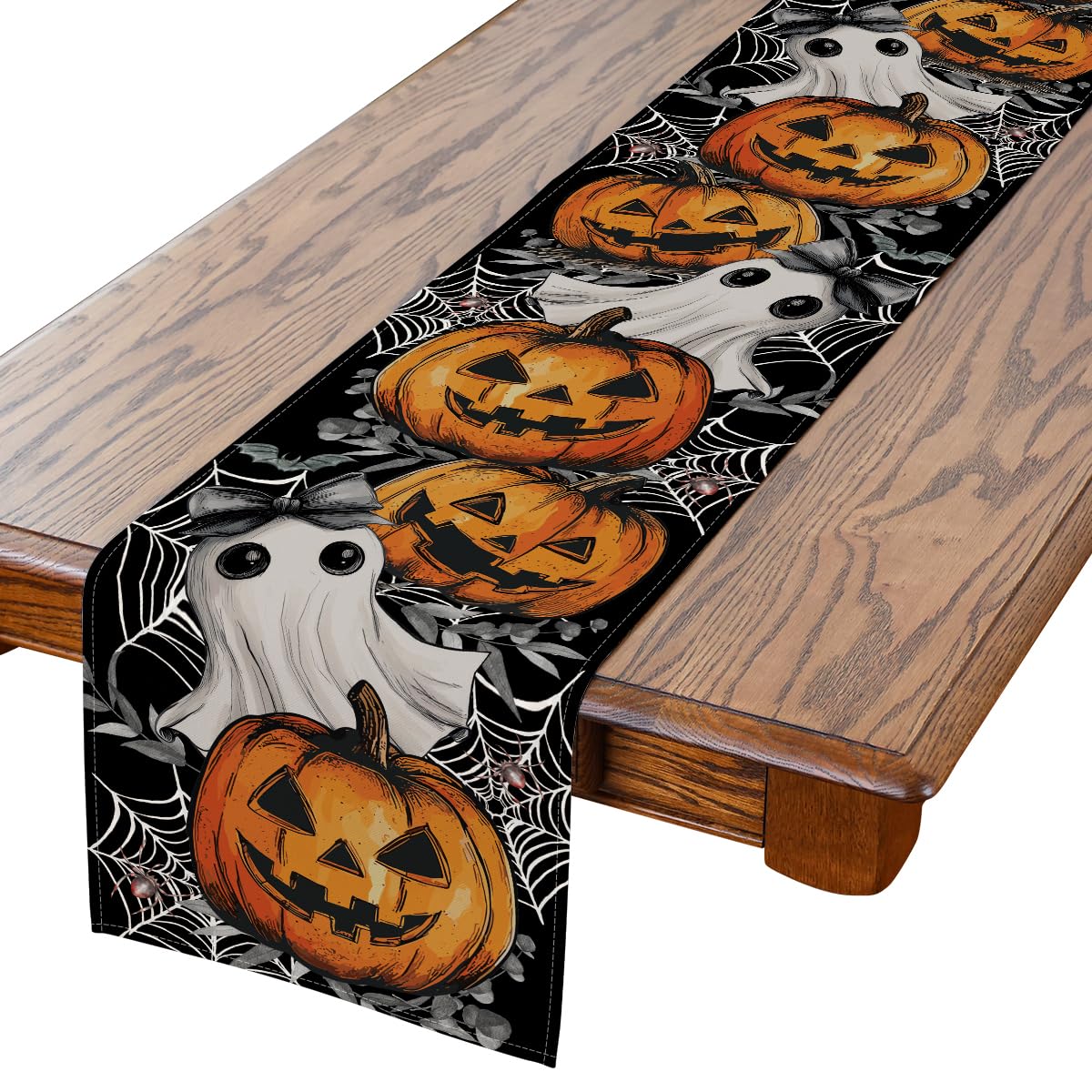 Halloween Table Runner, Jack-O-Lantern Ghost Spider Halloween Decorations Seasonal Fall Kitchen Dining Table Decoration Indoor Outdoor Halloween Decor (13'' x 36'')