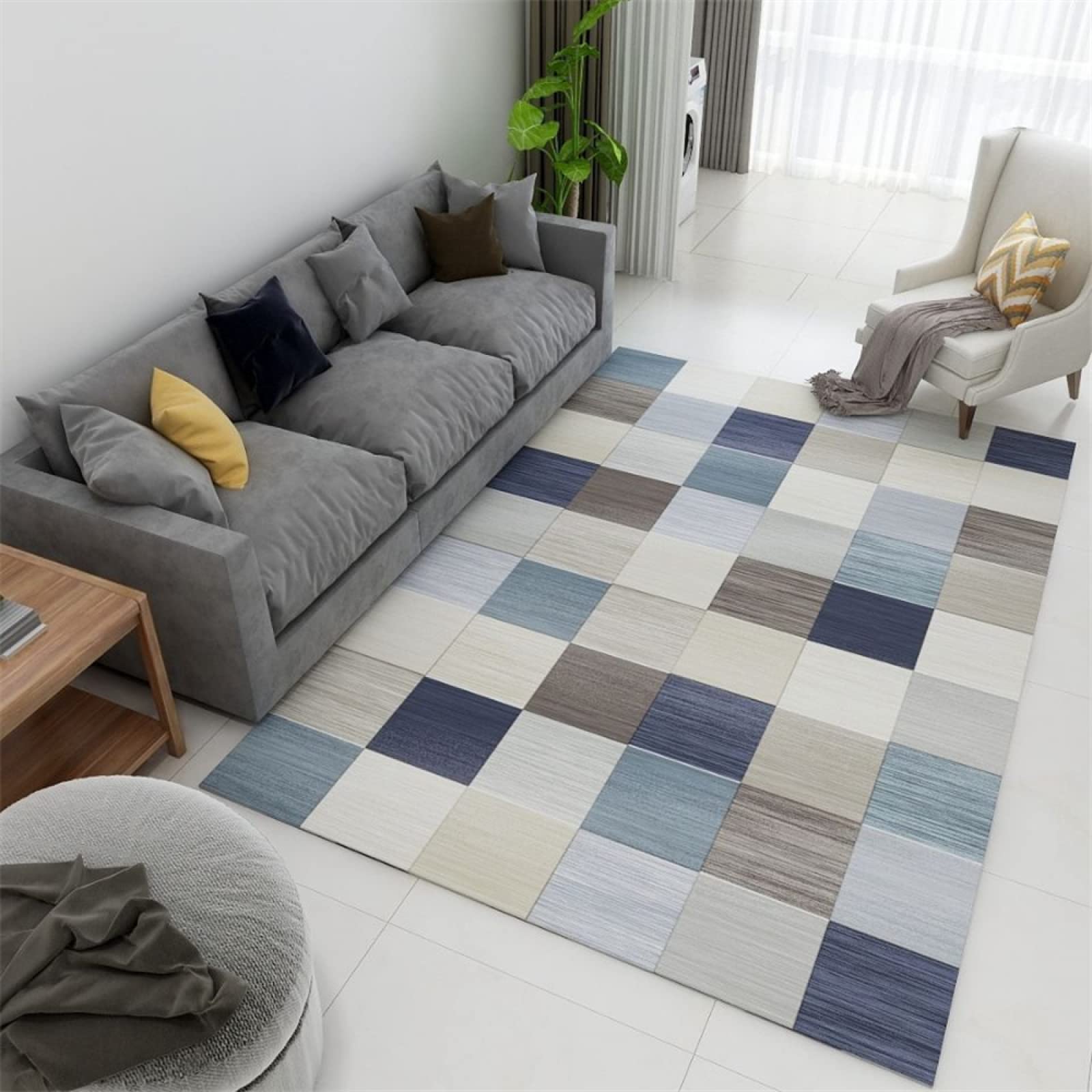 Tapis de salon à motif géométrique bleu gris antidérapant 80x200 cm