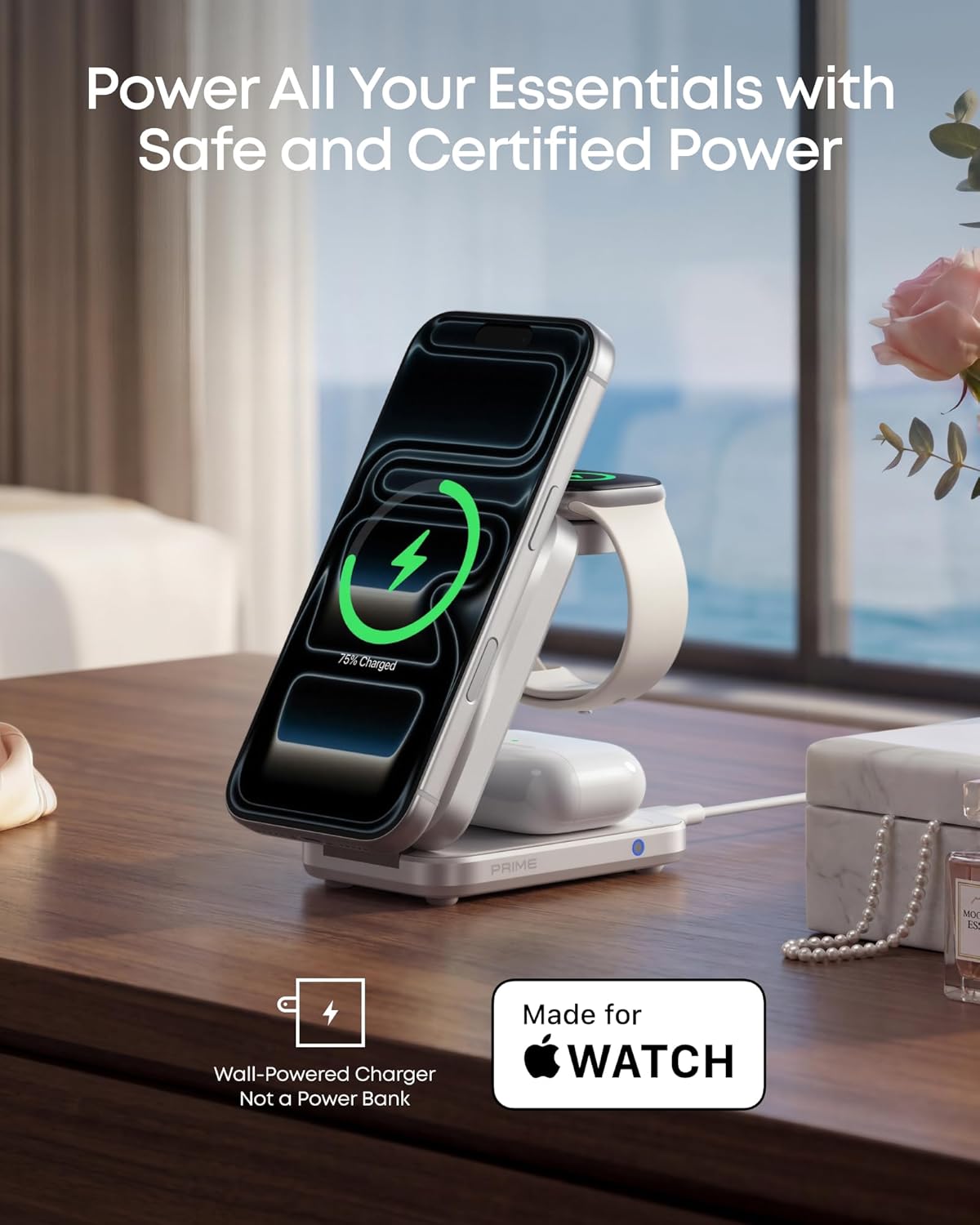 Anker Prime 3-in-1 Charging Station, AirCool Wireless Charger, Qi2 25W Certified Palm-Sized Foldable MagSafe Charger Compatible with iPhone 17, Apple Watch, AirPods (Non-Battery, with Adapter)