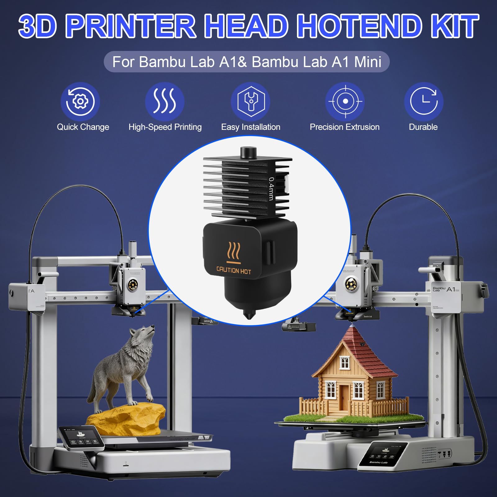 A1 Mini/A1 Hotend Druckkopf Hot End Kit Extruder Hochtemperatur 0,4mm gehärtete Stahldüse Ersatz mit Silikon Abdeckung Socke, Reinigungsnadel, Pinzette usw für Bambu Labor 3D Drucker Zubehör 33 Stück