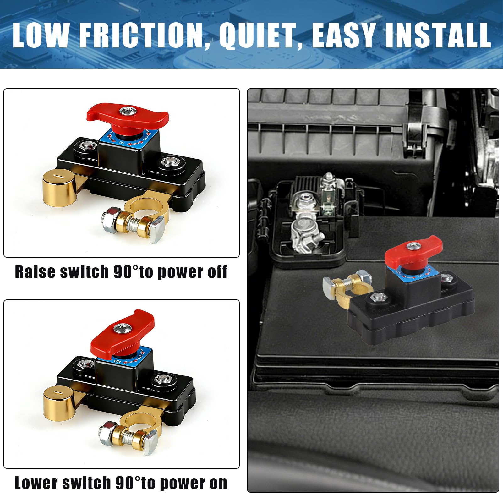 Car Battery Isolator Switch 12v-24v Pure Copper Car Battery Power Cut-Off Switches Breaker Car Battery Disconnection Switch for Cars Truck RV Marine and Boat, Anti-Theft & Power Failure Protection (1) — view 2