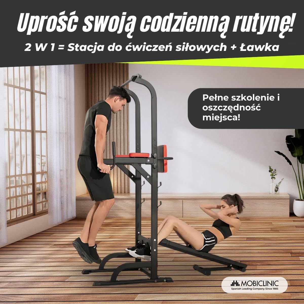Mobiclinic® fitness, Stacja do treningu łowego, 9 w 1, Składana, Domifit, Regulowana 8 wysokościach, Drążek podciągania, Ławka rozkładana, Stojak na sztangę, Wielofunkcyjna, Antypoślizgowa, Wyś