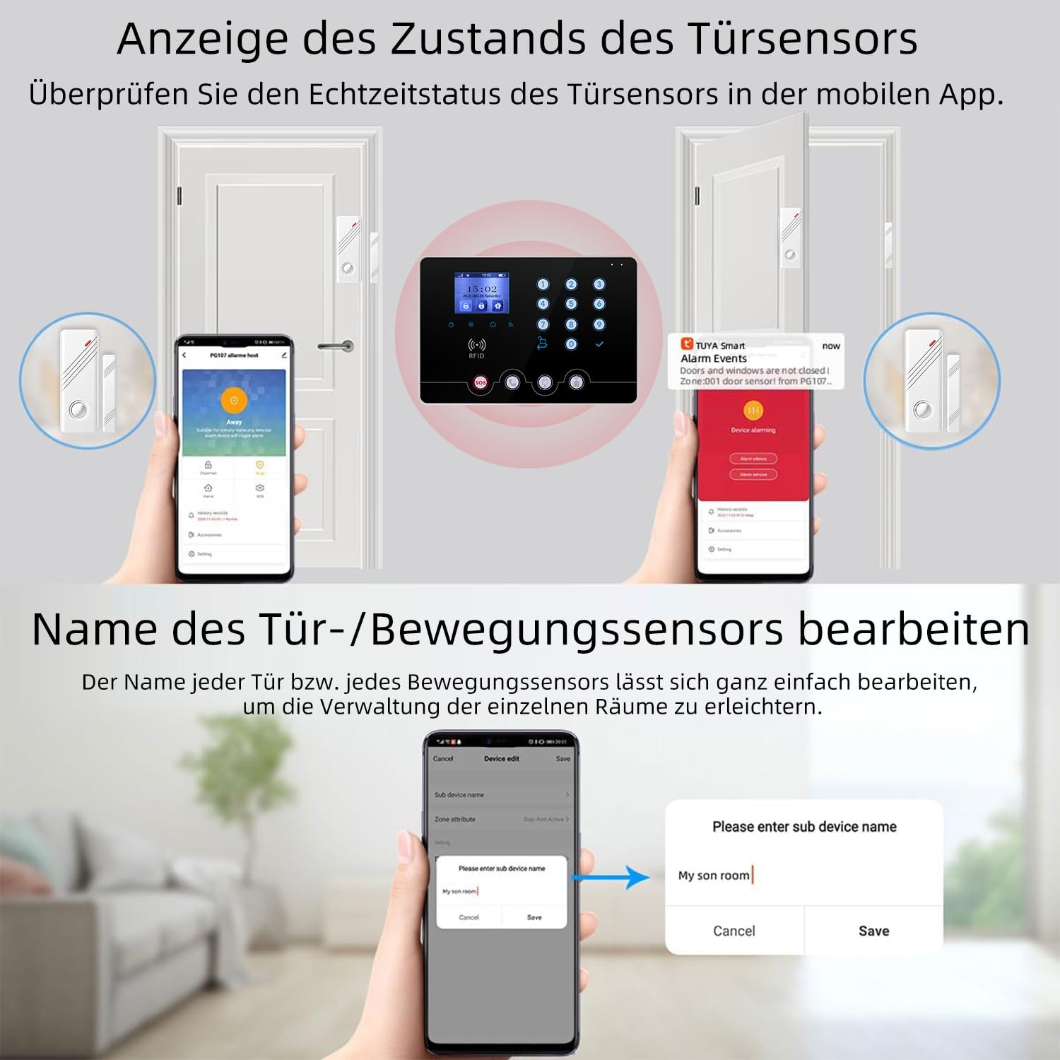 Wolf Guard W4Q-W03 WiFi + 4G Wireless Home Einbrecher Alarmanlage Kit Tuya Smartlife APP, mit Sirene Fenster Türsensor Bewegungsmelder RFID, Deutsch (schwarz W4Q)