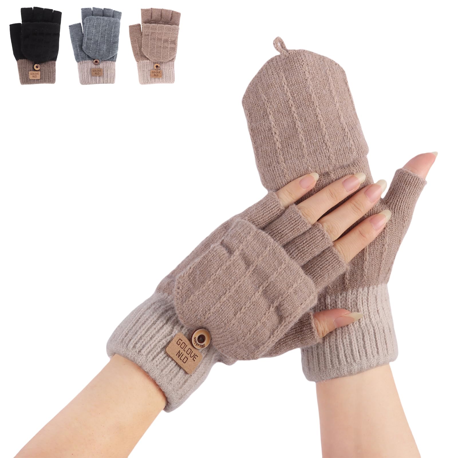 Creaher Fingerless Gloves for Womens Winter Warm Gloves, Touchscreen Half Finger Gloves Ladies Winter Gloves, Warm Mitten, Flap Winter Knit Themral Gloves for Women Working Typing Writing Running