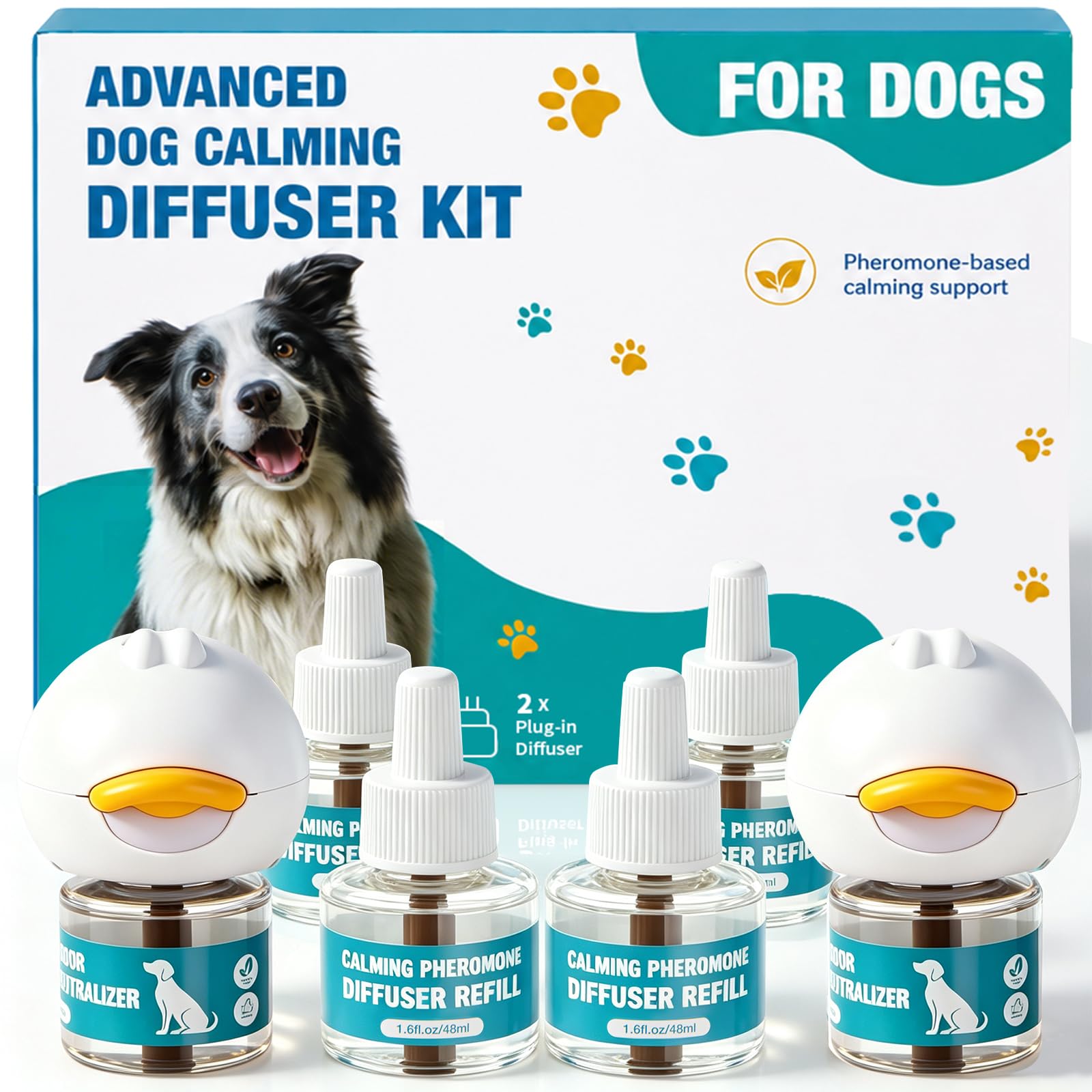 Upgraded Dog Calming Diffuser with 2 Plug-in + 4 Refill, Dog Calming Pheromones Diffuser Starter Kit for Anxiety Relief, Reduce Barking Aggression Stress
