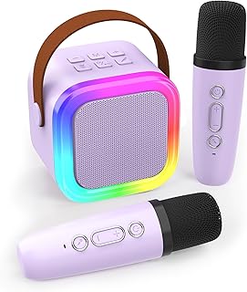 Koolcover Mini macchina per karaoke per bambini e adulti, altoparlante Bluetooth portatile con 2 microfoni wireless, gioca…
