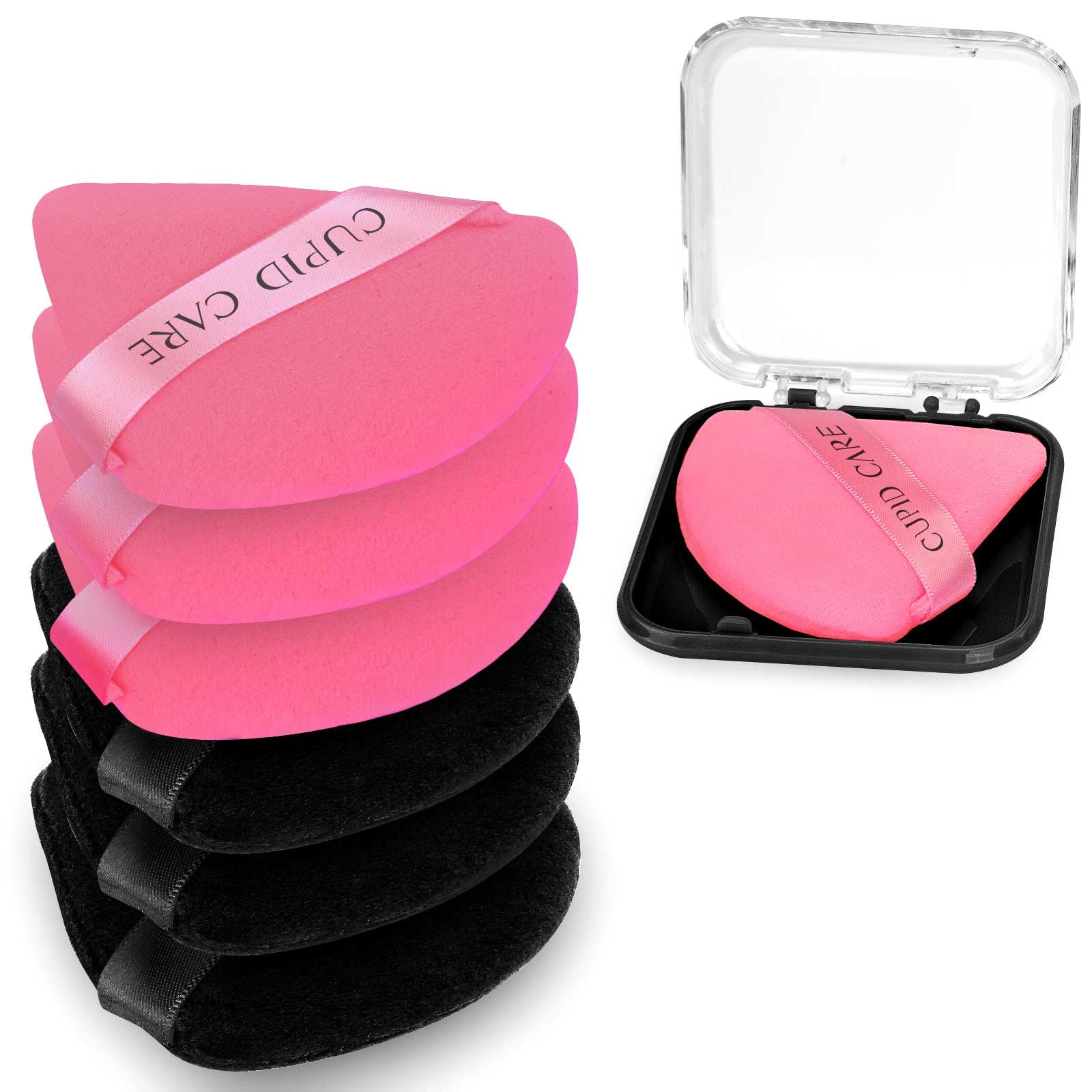 6 Pcs Triangle Powder Puff with 2 Travel Cases, Setting Powder Puffs for Face Powder and Foundation, Velour Makeup Puff for Loose Powder Body Powder, Skin-Friendly, Beauty Makeup Tools
