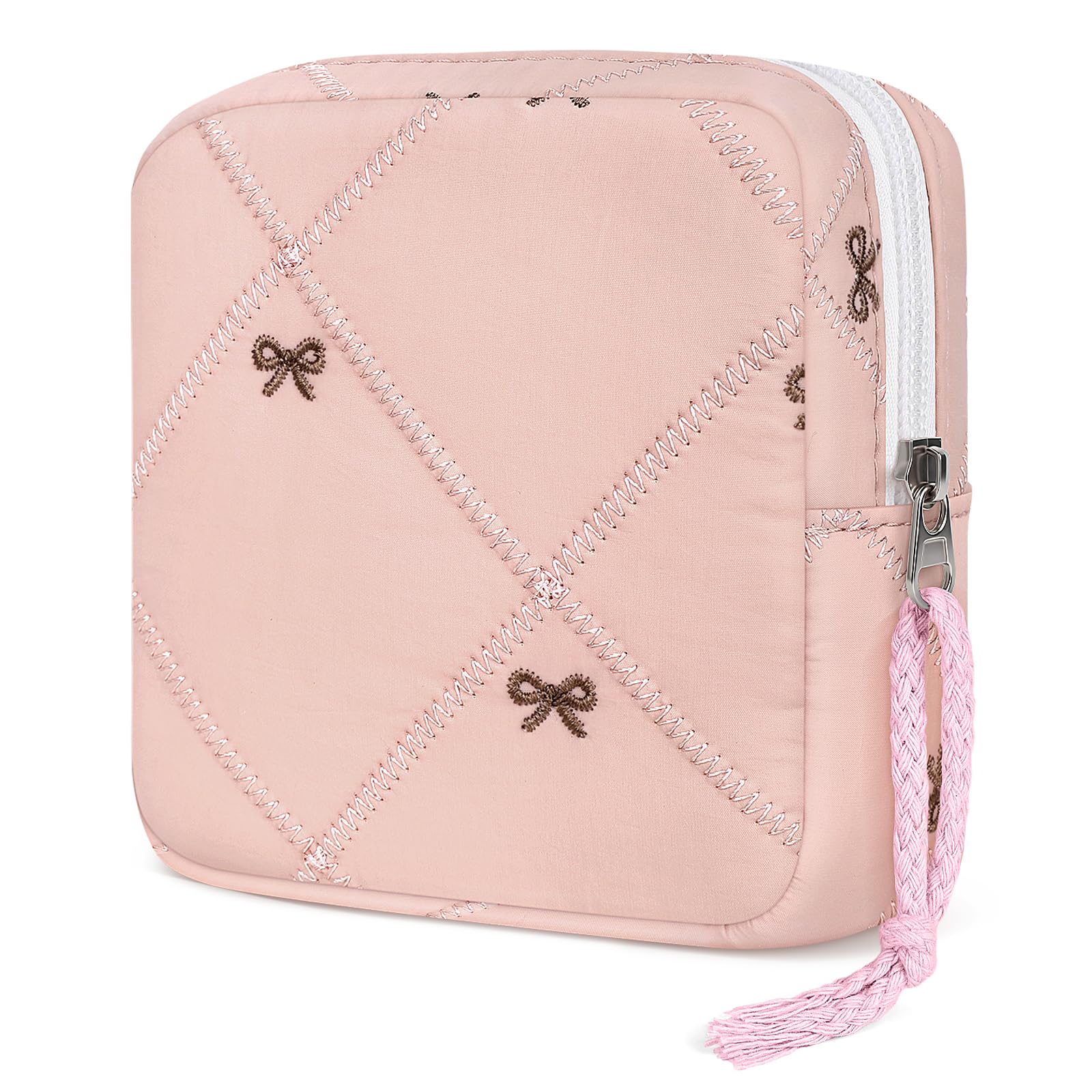 Likesing 4.5" Period Bag Pouch, Quilted Tampon Holder for Purse-Pink Bow