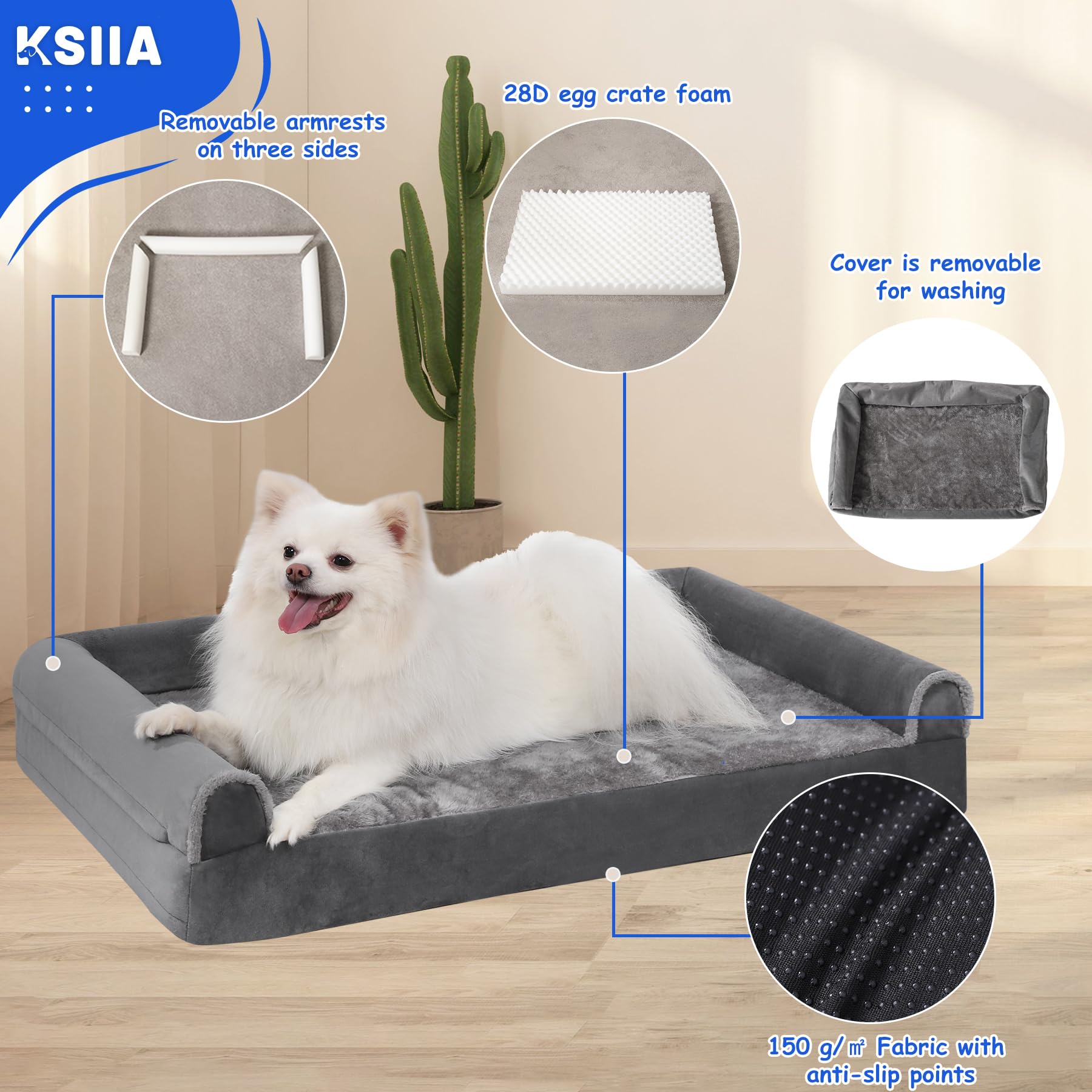 KSIIA Hondenbed, middelgrote honden, orthopedisch, overtrek