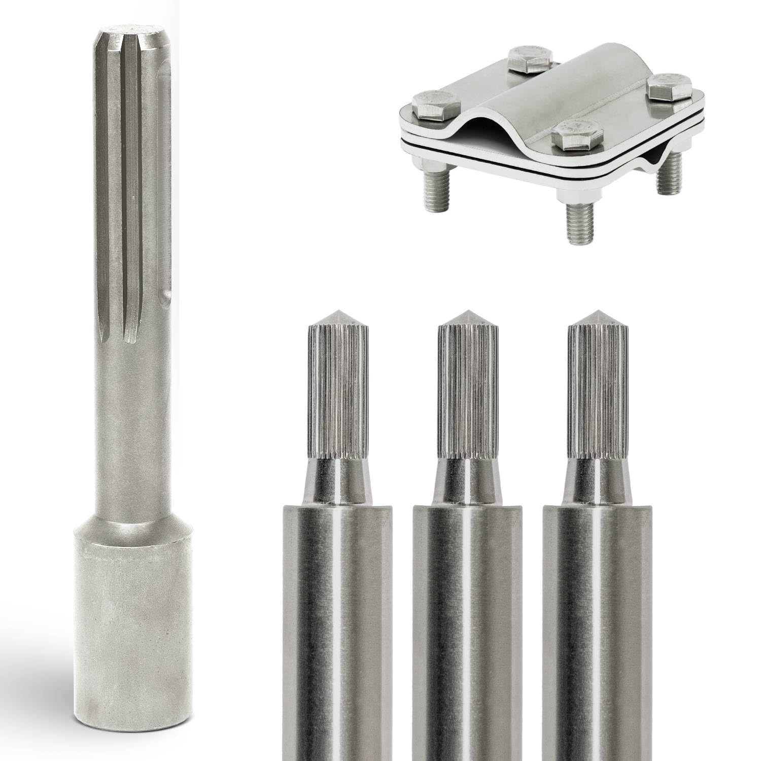 GRAFT Tiefenerder Set V4A Edelstahl 3x1m Erdungsstangen 20mm Durchmesser SDS-Max Eintreiber Blitzschutz PV Anlage