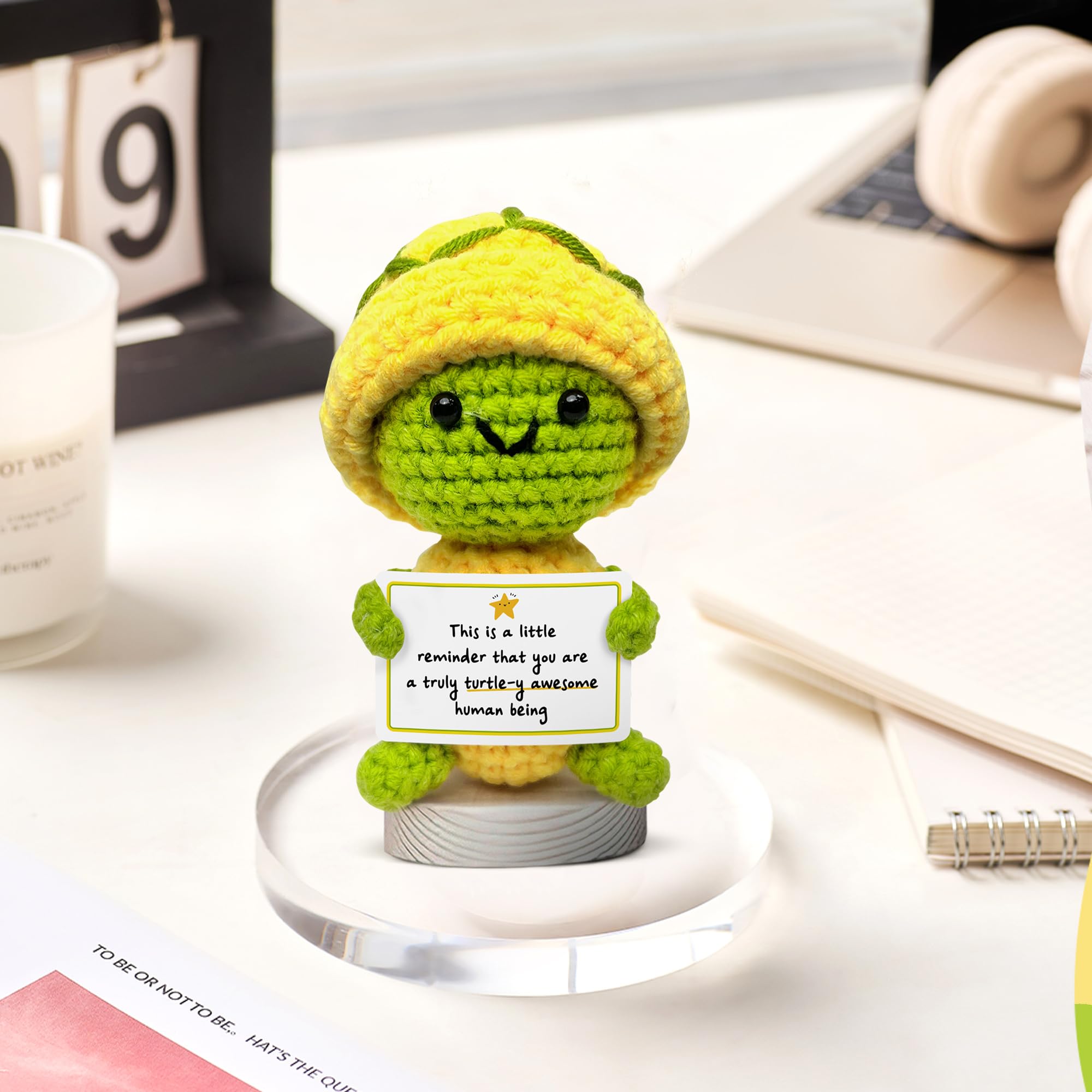 Gossby Handmade Positive Turtle Crochet - Inspirational Gift for Women - You're Truly Turtle-Y Awesome - Christmas, Birthday, Appreciation Thank You Gift for Coworker, Employee, Friend
