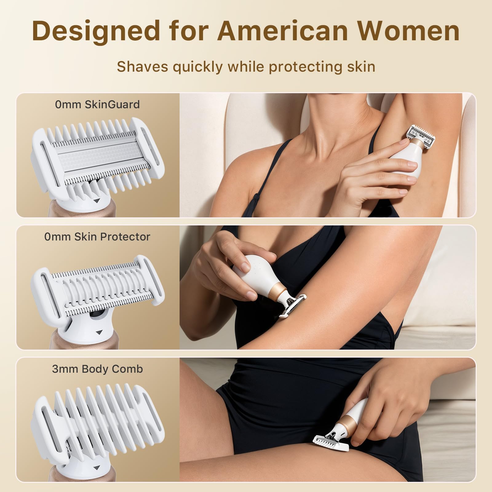 2026 Rasoir Électrique Femme - Tondeuse Bikini et Visage Indolore, Épilateur Corps Doux pour Peaux Sensibles, Rechargeable USB-C, Étanche Wet & Dry, Format Voyage Compact, Blanc