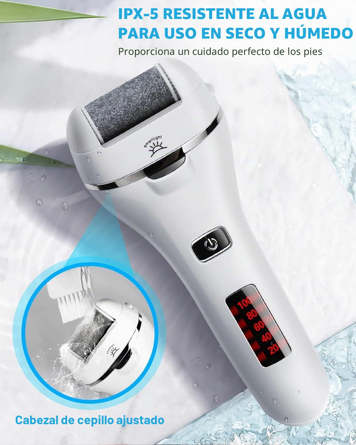 Lima Eléctrica Pies Durezas,Vxdoirk Profesional Quita Durezas para Pies Electrico Callos Pies Eliminar,Lima Pies Durezas Eliminar Recargable e Impermeable con 3 Rodillos y 2 Velocidades Blanco