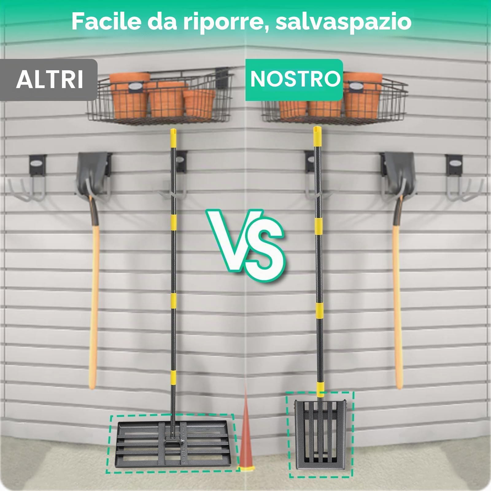 Rastrello per prato per livellamento, in acciaio inox, 157 cm, giardino, cortile