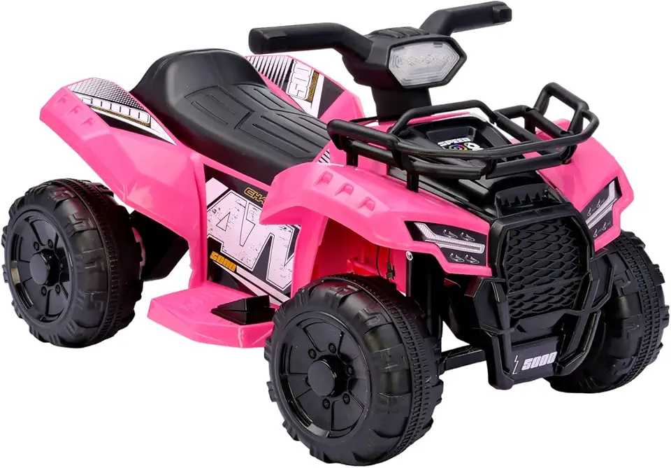 Bang Toys - Quadriciclo Elétrico Infantil Astro 6V - com Luzes de LED, Sons, Entrada USB/MP3, Acelerador no Pedal - Suporta até 30kg - Cor Rosa