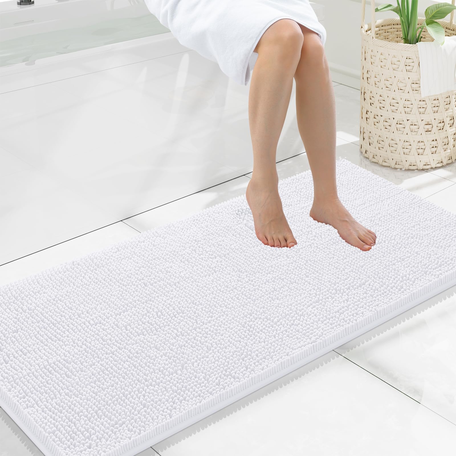 Smiry Bathroom Rugs 47X20, Luxury Chenille Extra Soft Absorbent Bath Mat