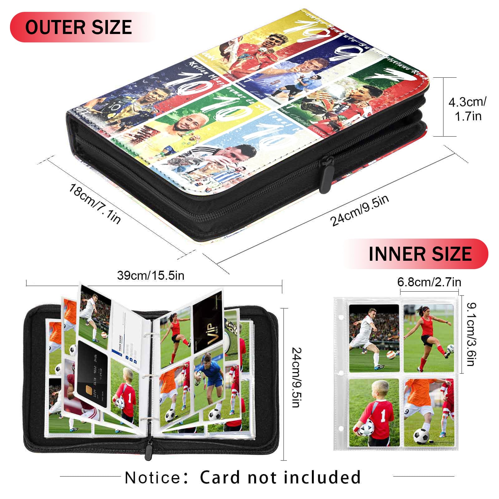 Porte-cartes 400 Emplacements Fermeture éclair Classeur Cartes Football Porte-cartes 400 Emplacements Fermeture éclair Classeur Cartes Football