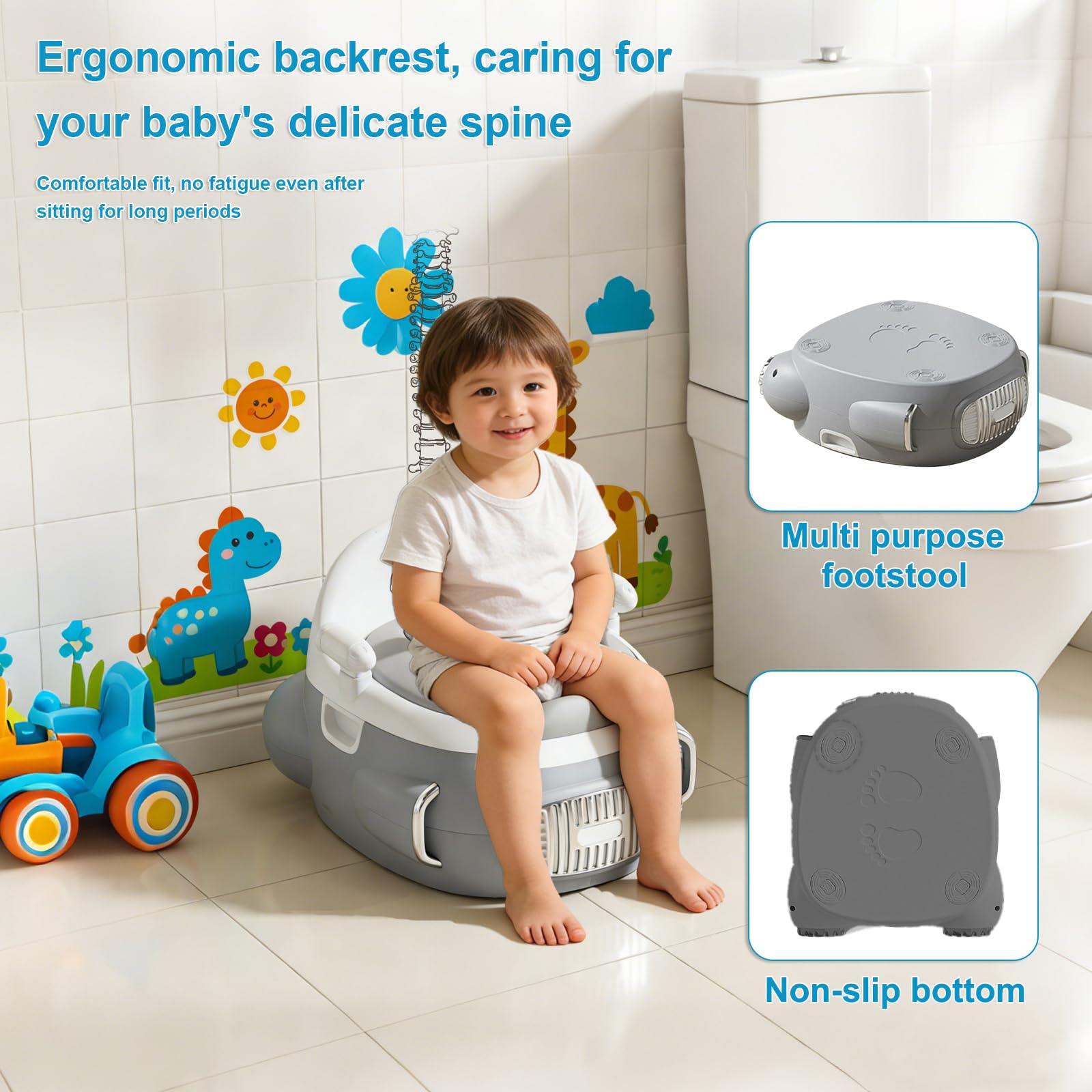 Asiento de inodoro para entrenamiento de orinal, asiento de inodoro 3 en 1 para niños pequeños con tapa de mango de protección contra salpicaduras para niños y niñas de 1 a 5 años