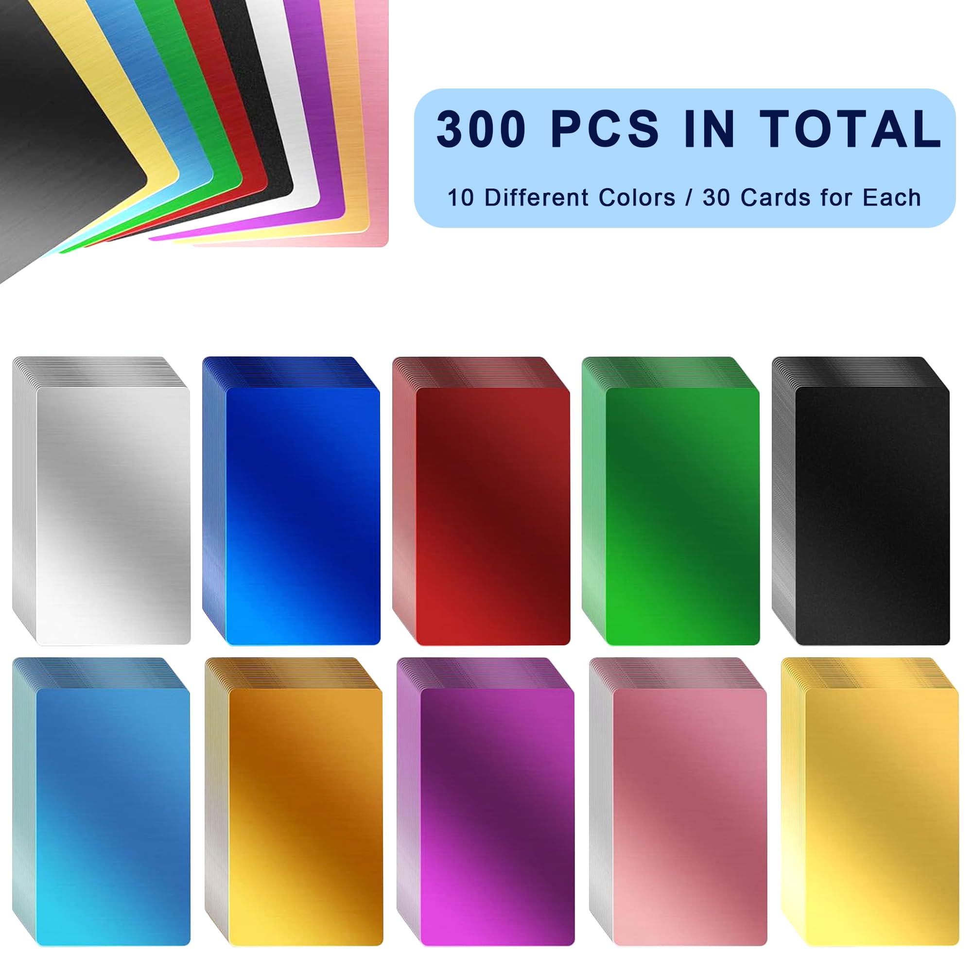 300 tarjetas de visita de metal en blanco, tarjetas de visita de metal coloridas para personalizar tarjetas de nombre, fiables y resistentes, multiuso, de aluminio, tarjetas de visita en blanco (3.38