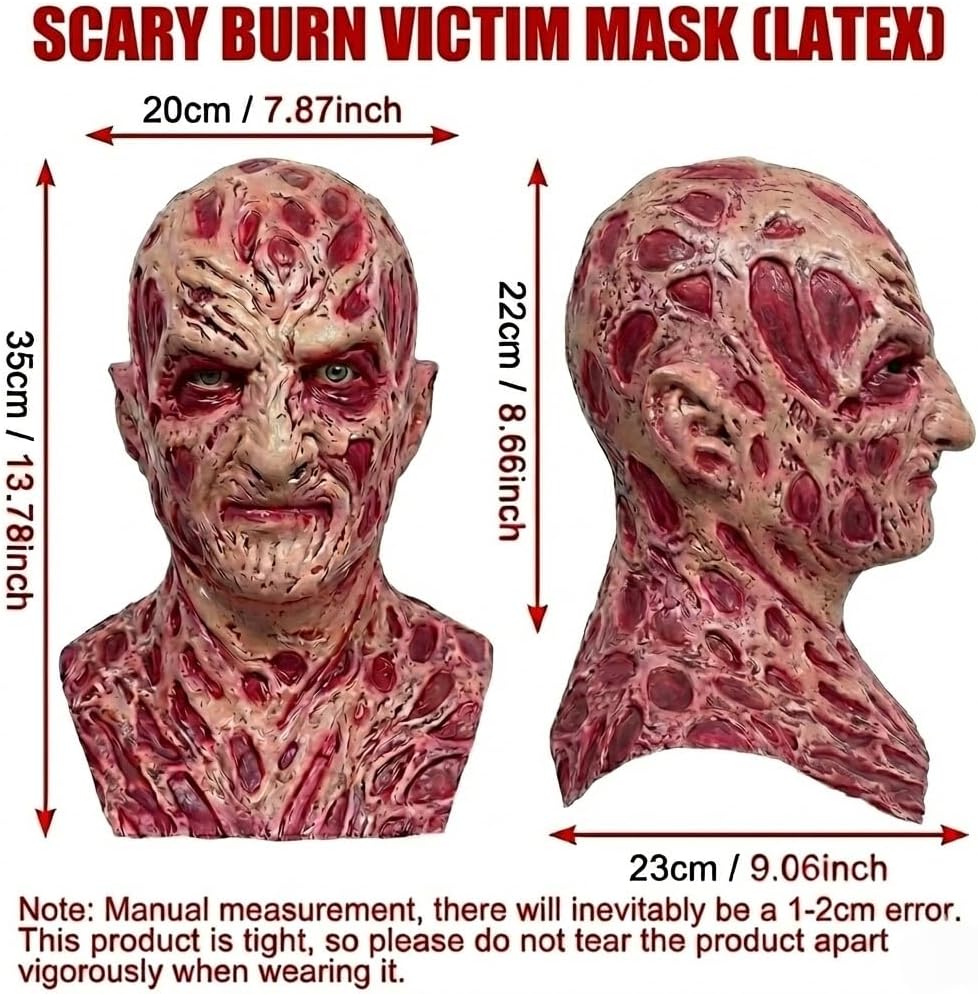Halloween Horror Mask Scary Burnt Face Latex Headgear Realistic Scarred Man Costume Prop for Adult Cosplay Party
