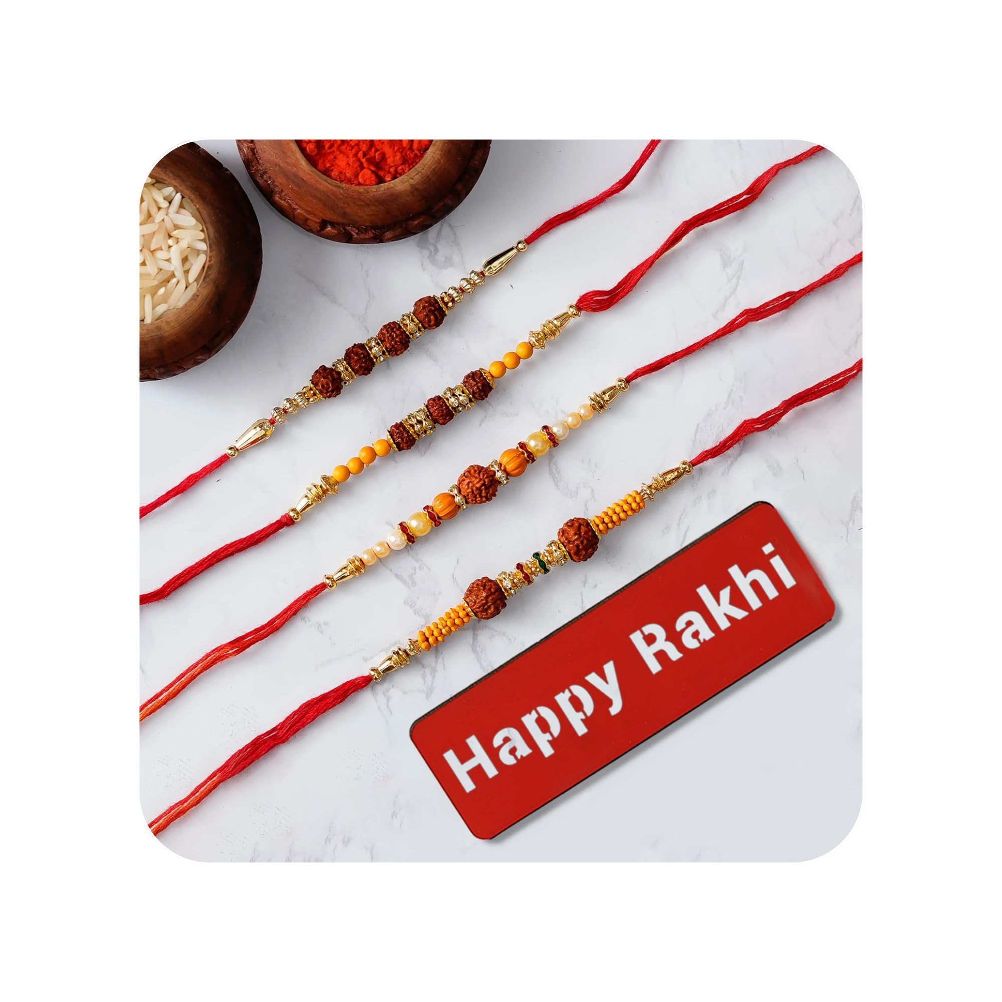 eCraftIndia Set of 4 Designer Rudraksha Rakhis, Happy Rakhi Wooden Cutout with Roli Chawal Pack - Rakhi for Brother, Bhaiya, Bhai (B0D1CFZ9FQ) Amazon Price History, Amazon Price Tracker