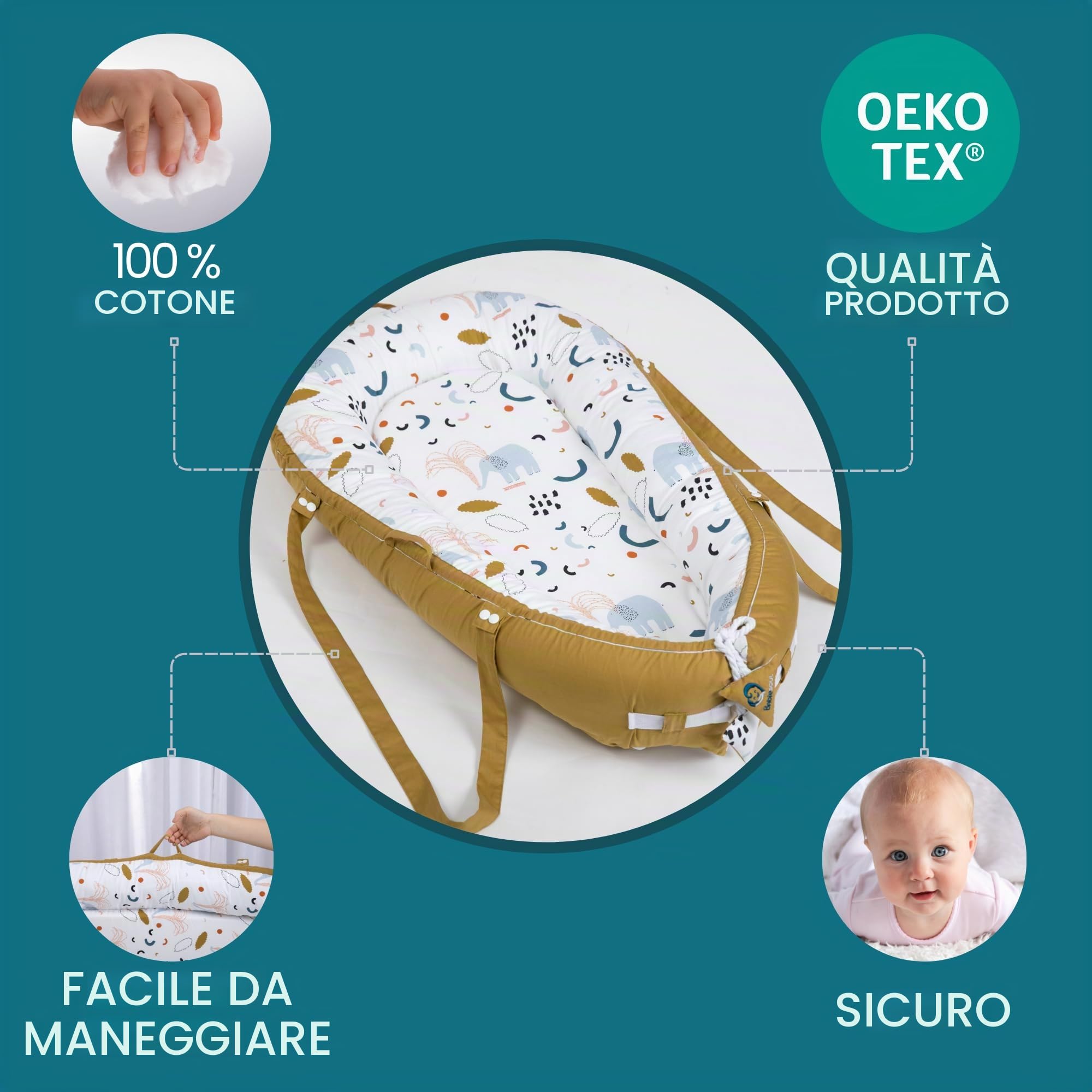 Riduttore per lettino-nido d'angelo bambino-Cocoon per neonati--Cale bambino-100% cotone-80cmx50cm-neonato