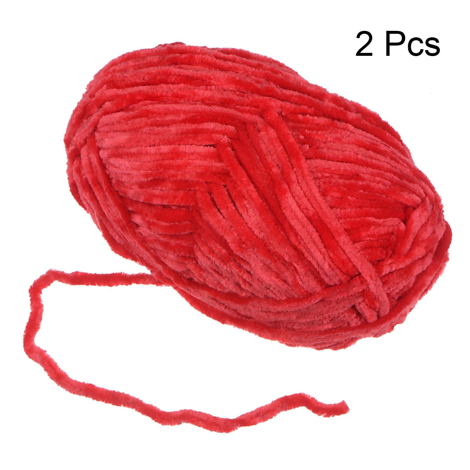 uxcell 2Skeins Velvet Chenille Yarn 2x100g/7.1oz 174 Yards Total Length #6 Super Bulky Polyester Soft Blanket for Knitting Weaving Bag Scarf Red - Image 3