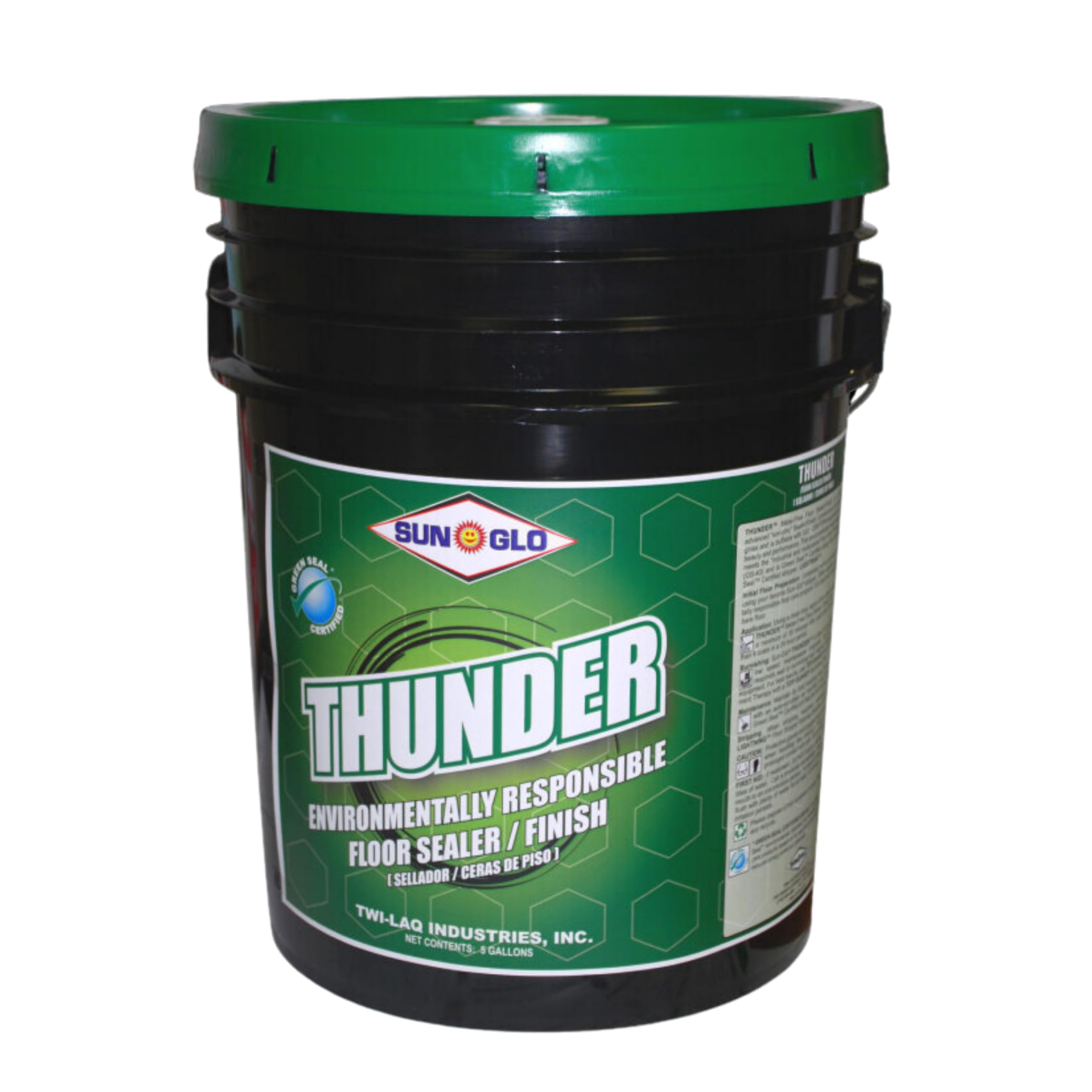 SUN-GLO Thunder - Green Seal Certified (GS-40) High-Performance Floor Finish - Eco-Friendly Wet-Look Sealer, Non-Yellowing (5 Gallon Pail)