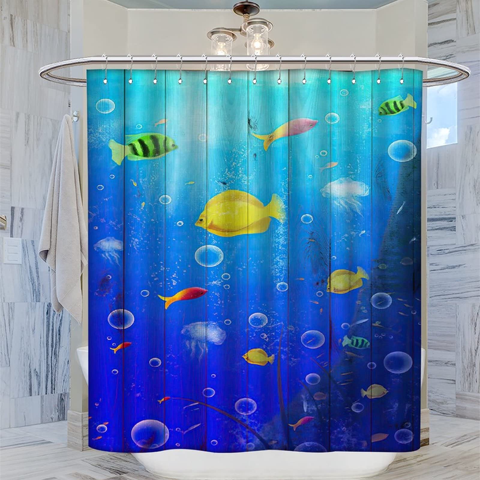 Duschvorhang Ozean-Motiv Mit Meeresleben | Nautischer Druck Auf Polyester, Wasserdicht, 183 X 183 Cm – Badezimmer-Deko