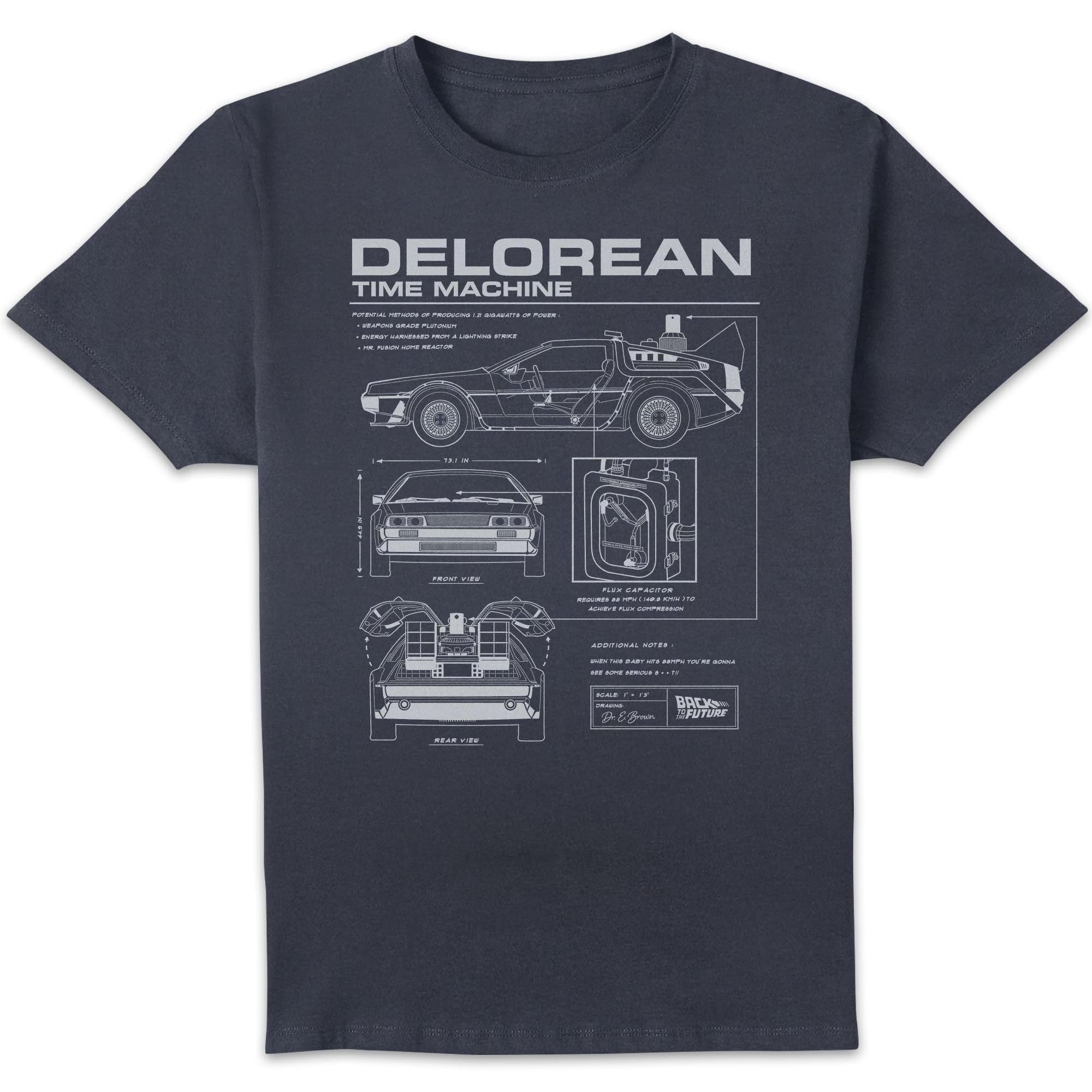 Zavvi Unisex Multi Back To The Future Delorean Schematic T-Shirt - Navy Xxl