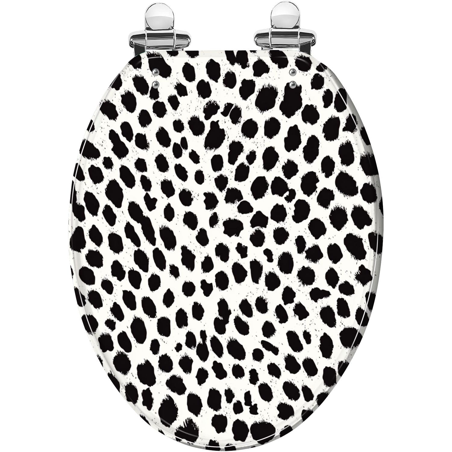 Asiento de inodoro alargado de resina con estampado de piel dálmata para baño
